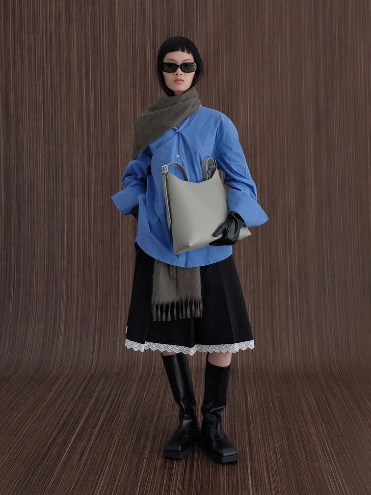 Bucket bag Leia met geknoopte details voor dames, grijs - CHARLES & KEITH