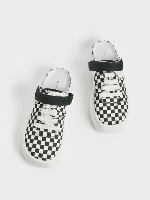 Skye Checkered Canvas Lace-Up Sneaker Mules
