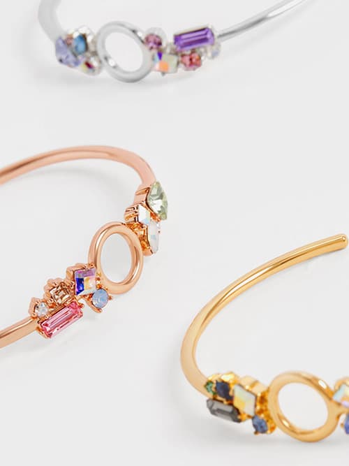 Crystal-Embellished Cuff Bracelet, Silver, Rose Gold & Gold