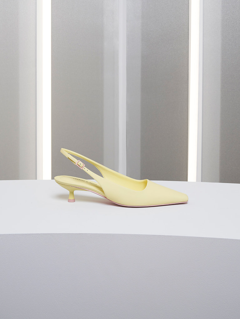 Women’s Vita Square-Toe Slingback Pumps in chalk, green and yellow - CHARLES & KEITH