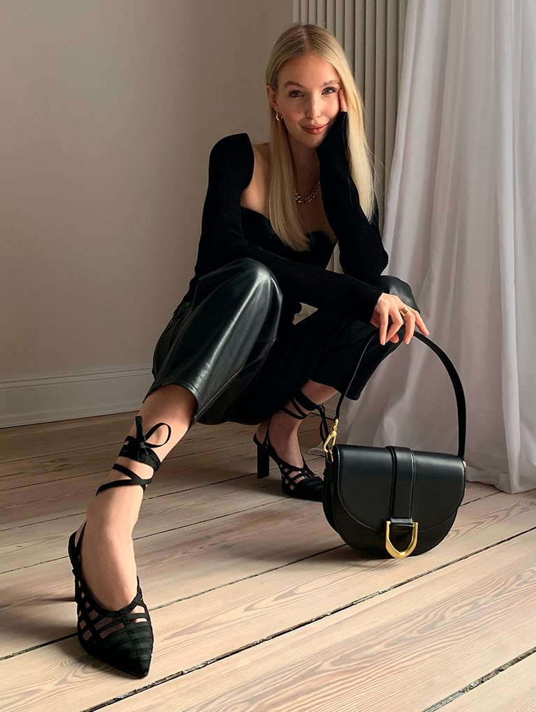 Women’s Gabine saddle bag and grosgrain tie-around caged pumps – CHARLES & KEITH