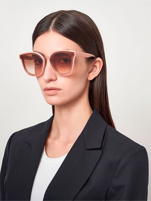 Gold-Trim Rectangular Sunglasses, Pink