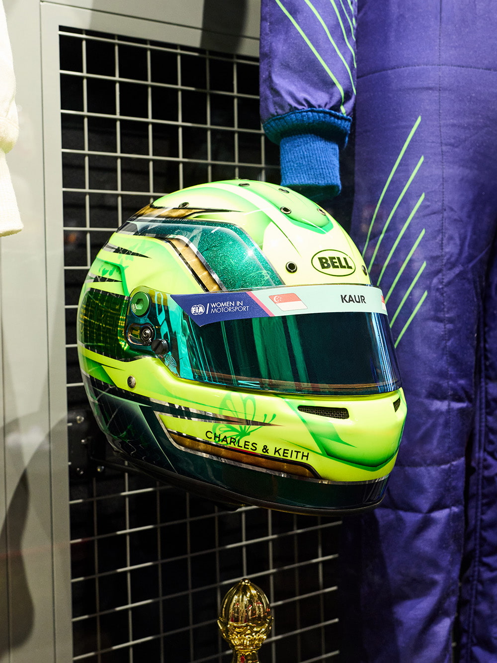 Kareen Kaur’s racing helmet on display at The F1® Exhibition Singapore - CHARLES & KEITH