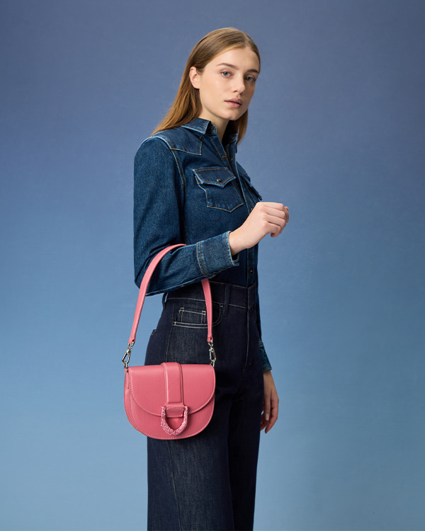 Women’s coral mini Gabine leather saddle bag - CHARLES & KEITH