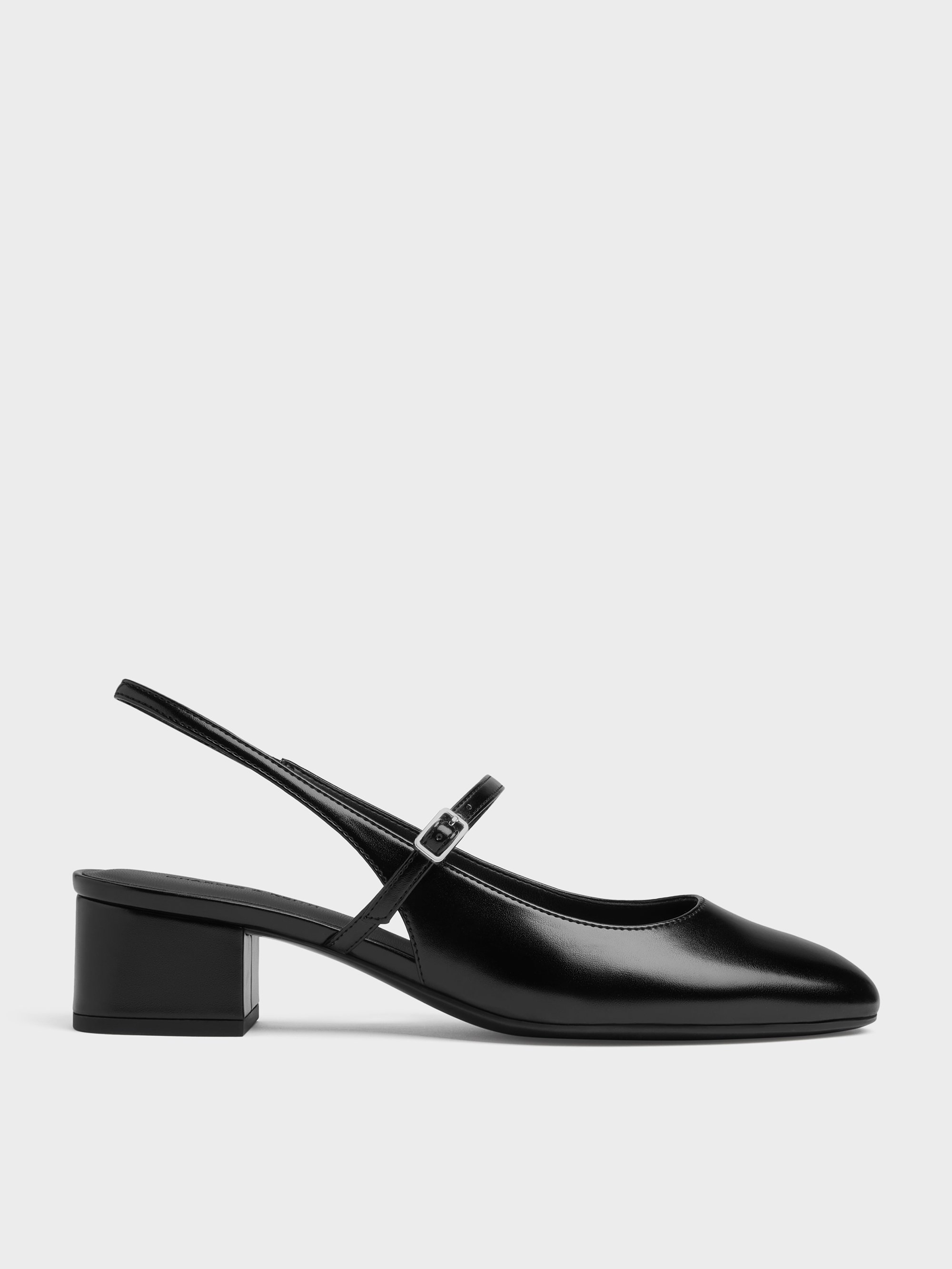 Escarpins Mary Jane à bride arrière et talon carré noirs | CHARLES & KEITH