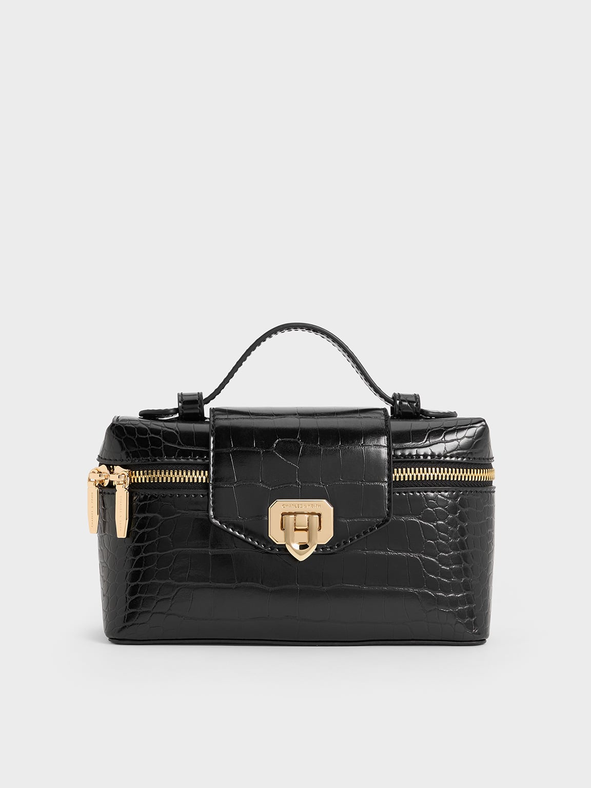 Black Arwen Croc-Effect Top Handle Vanity Bag - Black - Bags