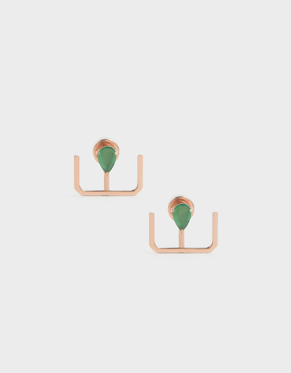 Green Agate Stone Ear Climber Earrings