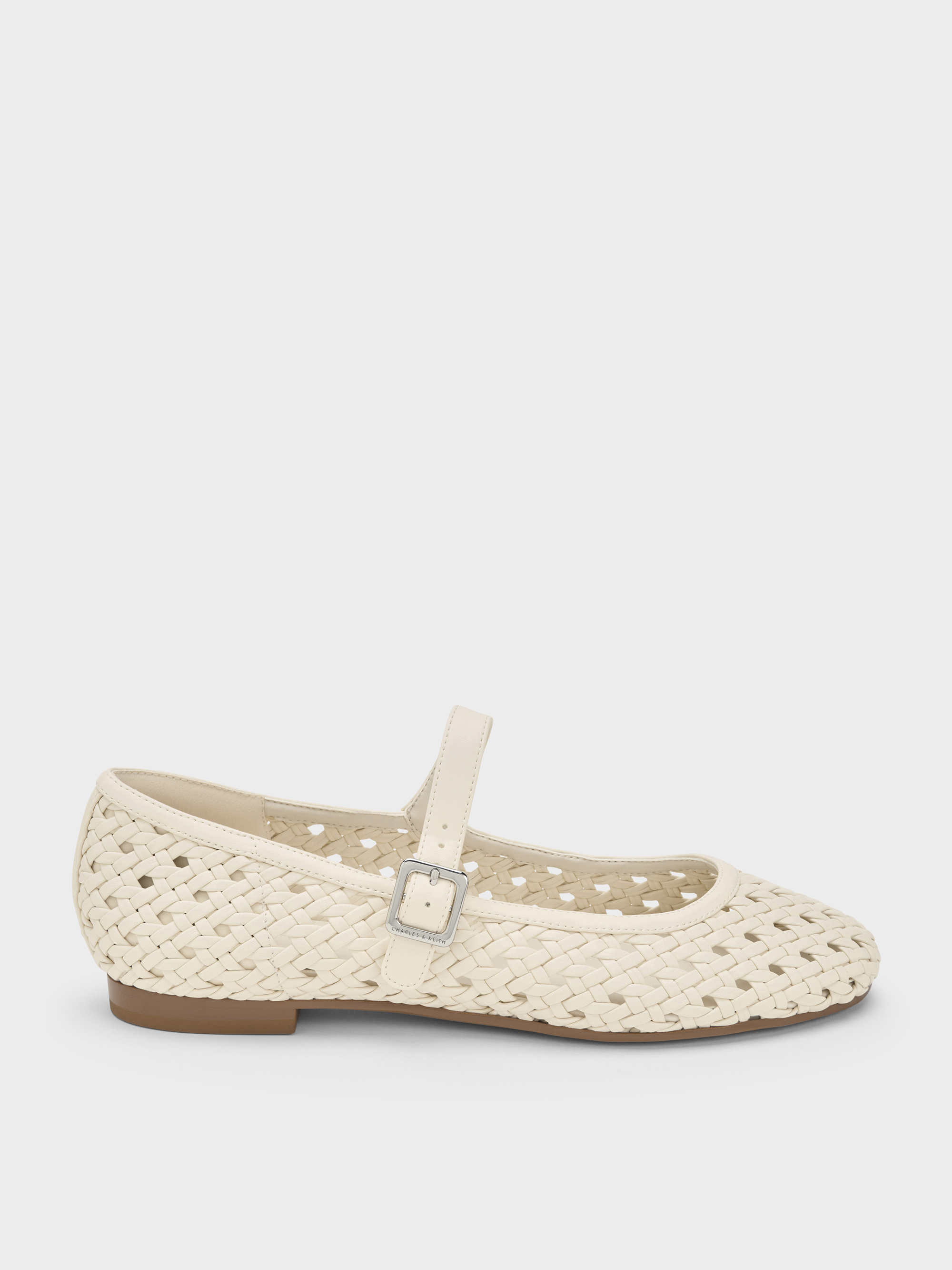 【新品】Tweed Single Strap Flats ecru 38 Cream Woven Mary Jane Flats - Cream - CHARLES & KEITH IT