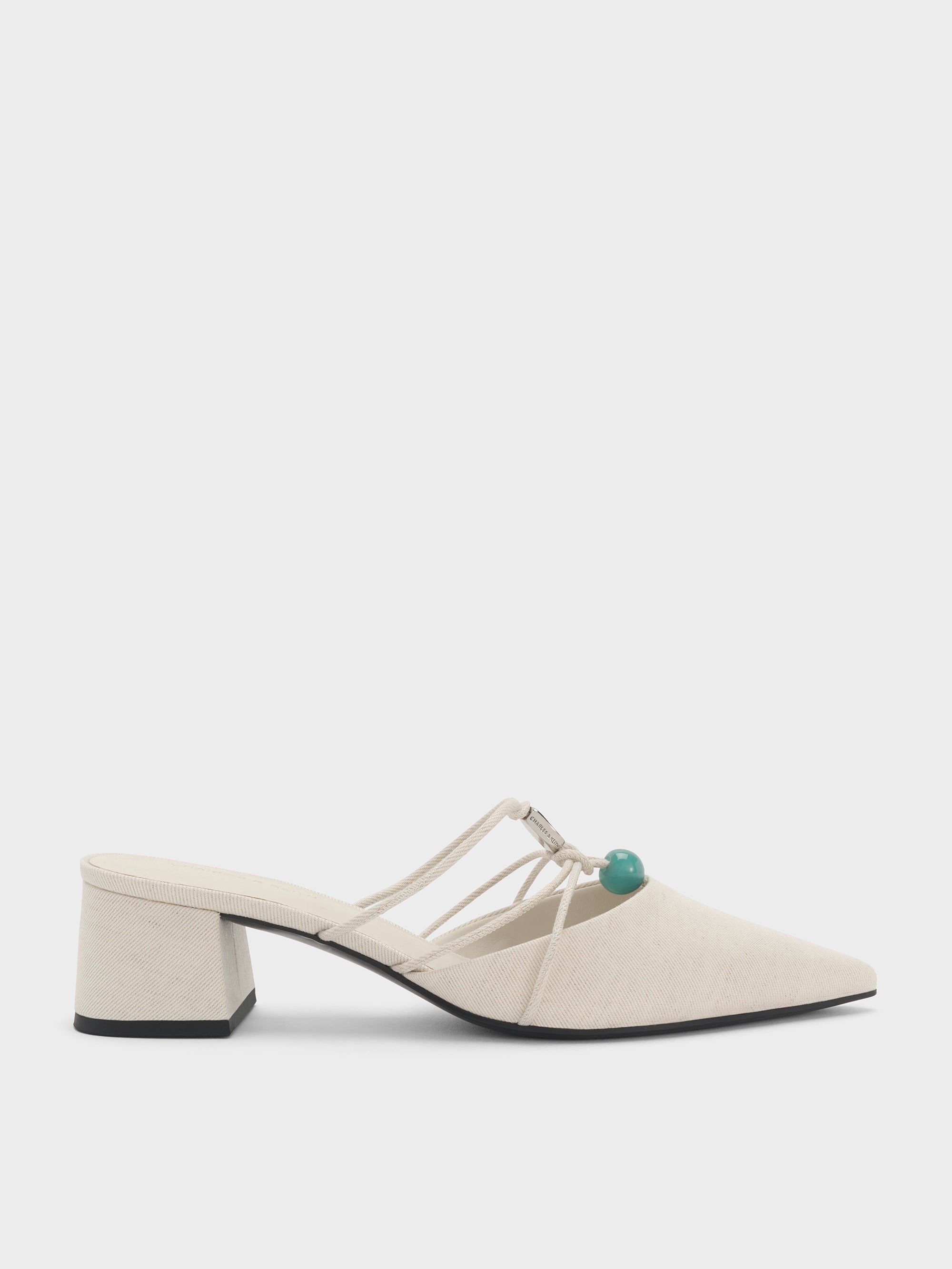 ちはる Chalk Georgie Linen Bead Pointed Mules - Chalk - Shoes - CHARLES