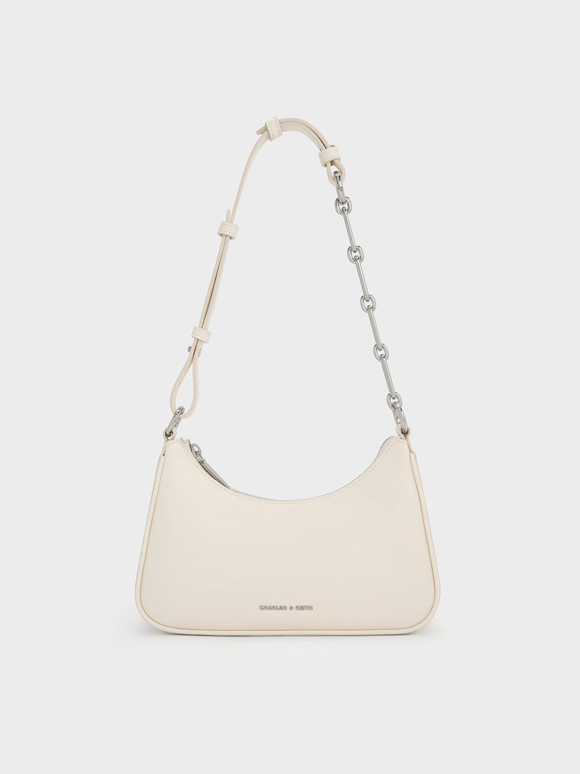 CHARLES & KEITH アイボリー ショルダーバッグ Cream Lane Chain-Strap Shoulder Bag - Cream - CHARLES & KEITH BE