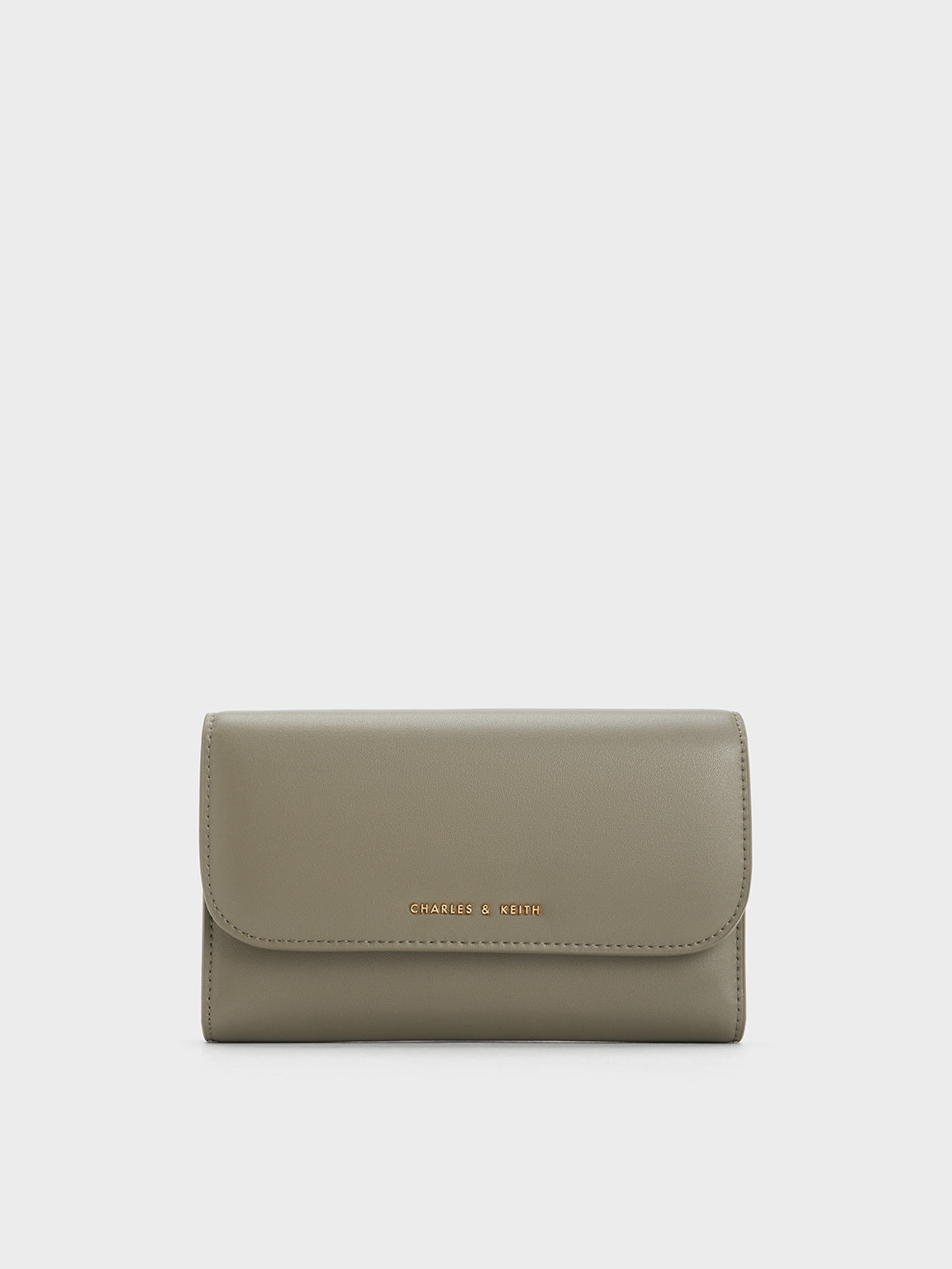 Khaki Magnetic Front Flap Long Wallet - CHARLES & KEITH DE 