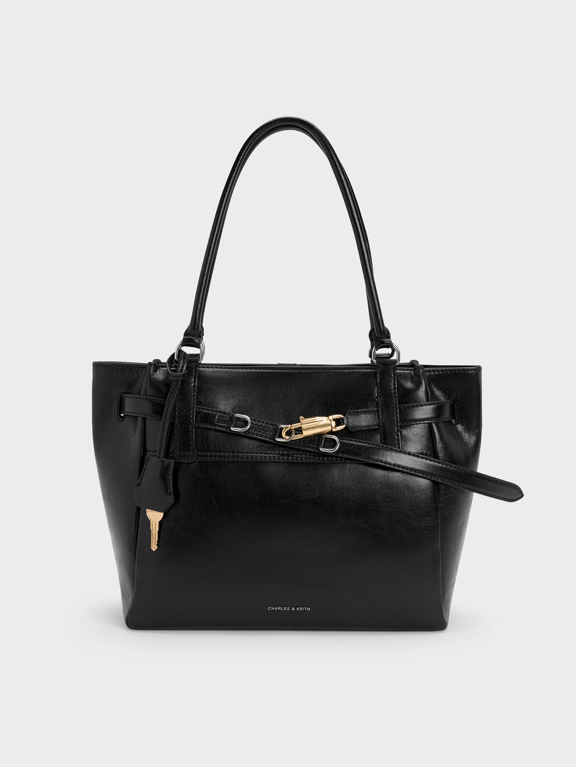 バッグ CHARLES & KEITH Delphina Chain Tote Bag Noir Delfina Belted Tote Bag - Noir - CHARLES & KEITH RO