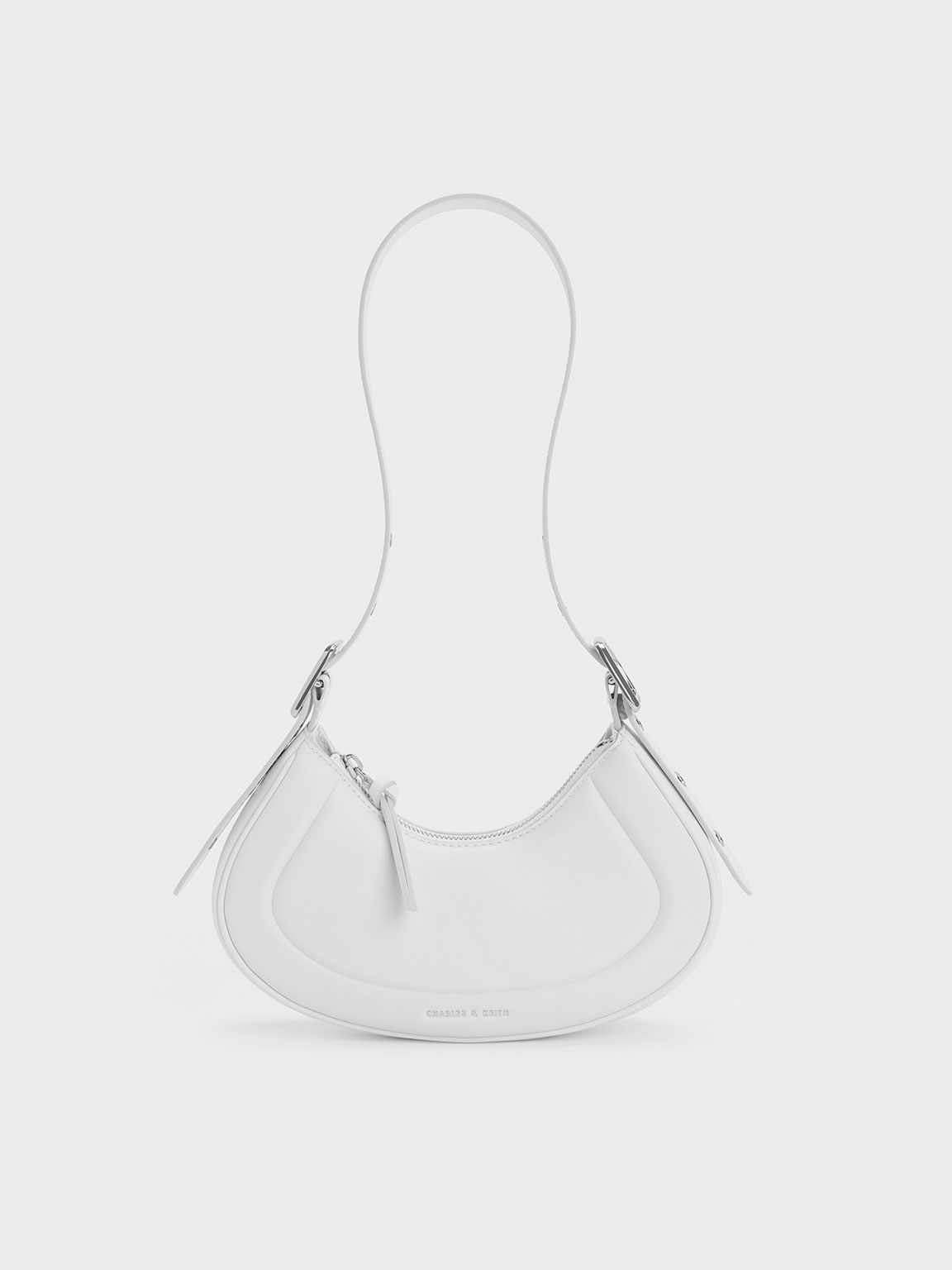 White Petra Curved Shoulder Bag | CHARLES & KEITH