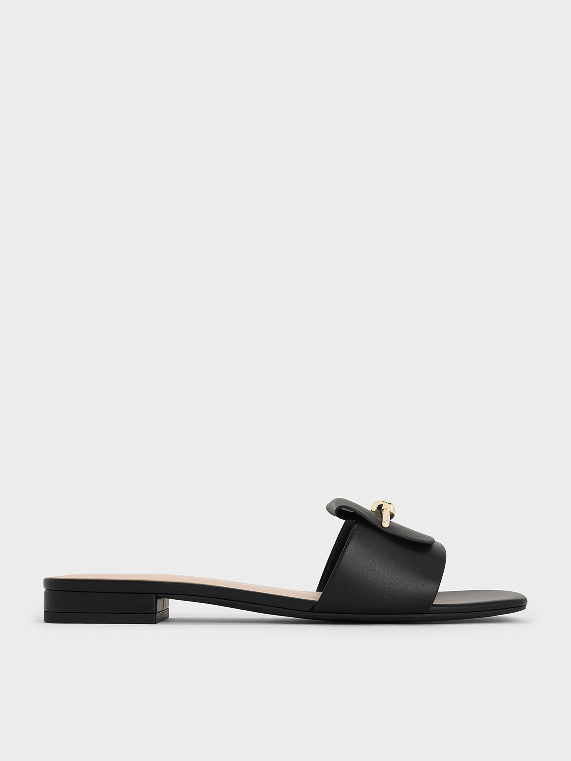 Black Knotted Accent Slide Sandals - Black - CHARLES & KEITH PT