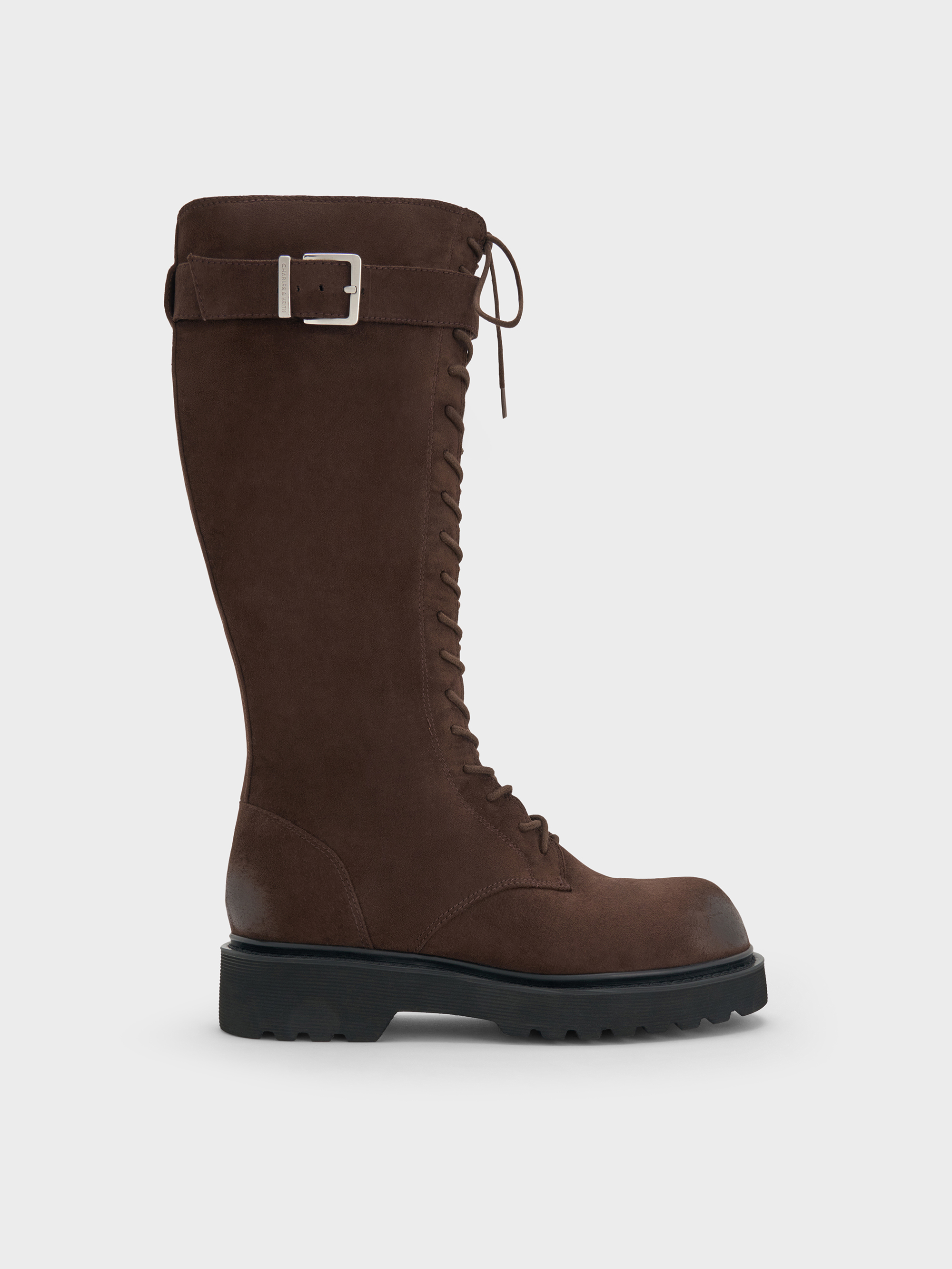 Dark Brown Textured Darian Faux Suede Knee-High Boots - Dark Brown