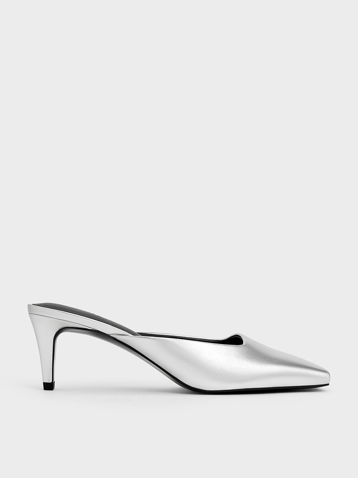 Silver Metallic Square-Toe Blade-Heel Mules CHARLES KEITH PL