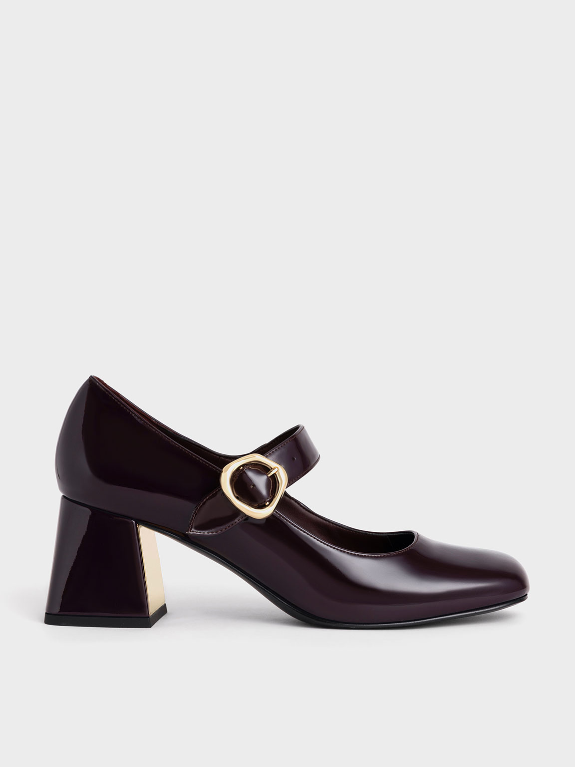 Maroon Patent Buckled Mary Jane Pumps - CHARLES & KEITH DE