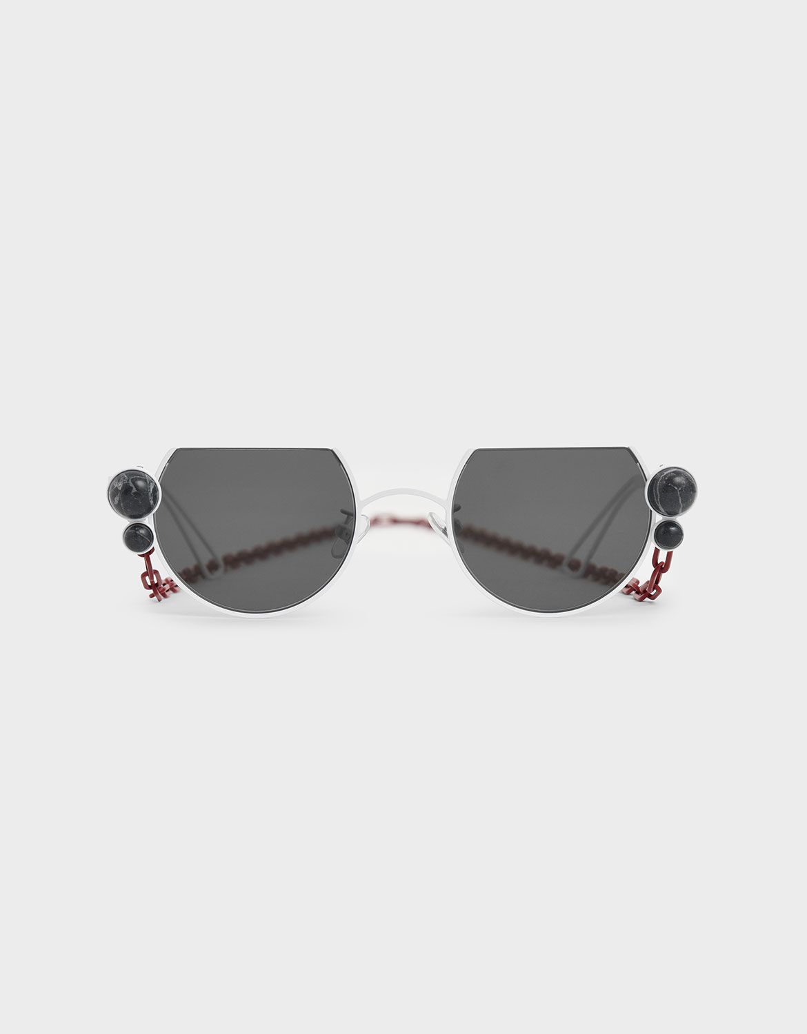Onyx Stone Chain Link Round Cut-Off Sunglasses