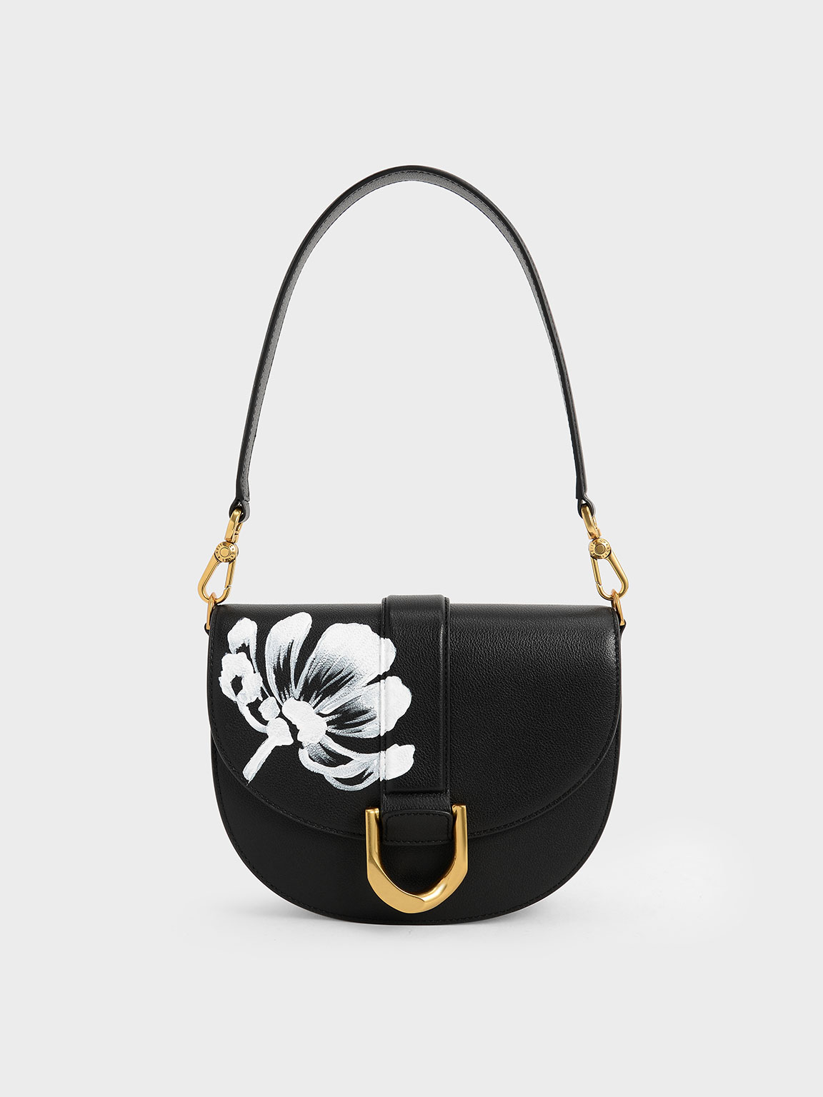 Hand-Painted Floral Gabine Leather Saddle Bag