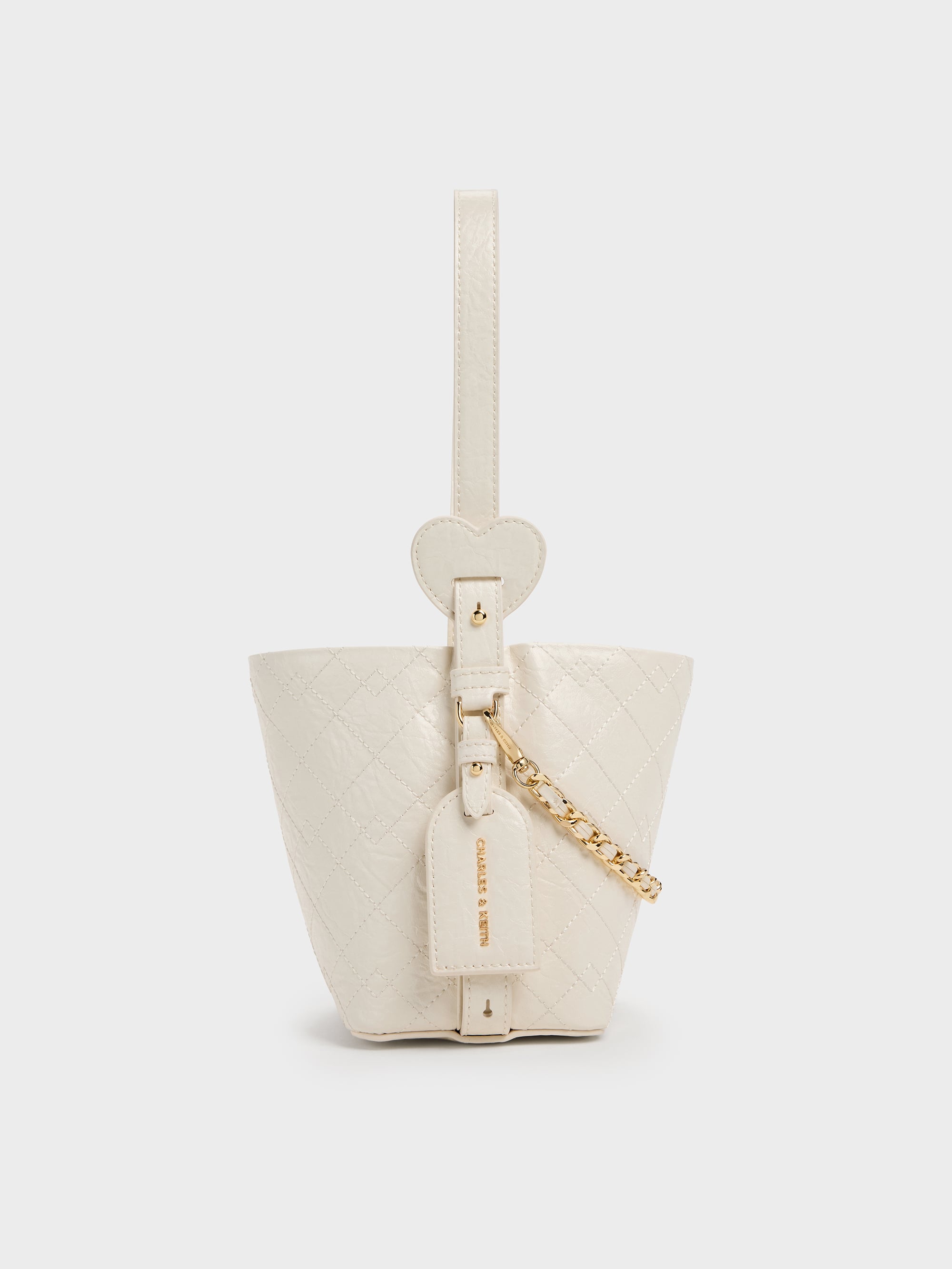 Cream Duo Quilted Chain Bucket Bag - Cream - CHARLES & KEITH BE