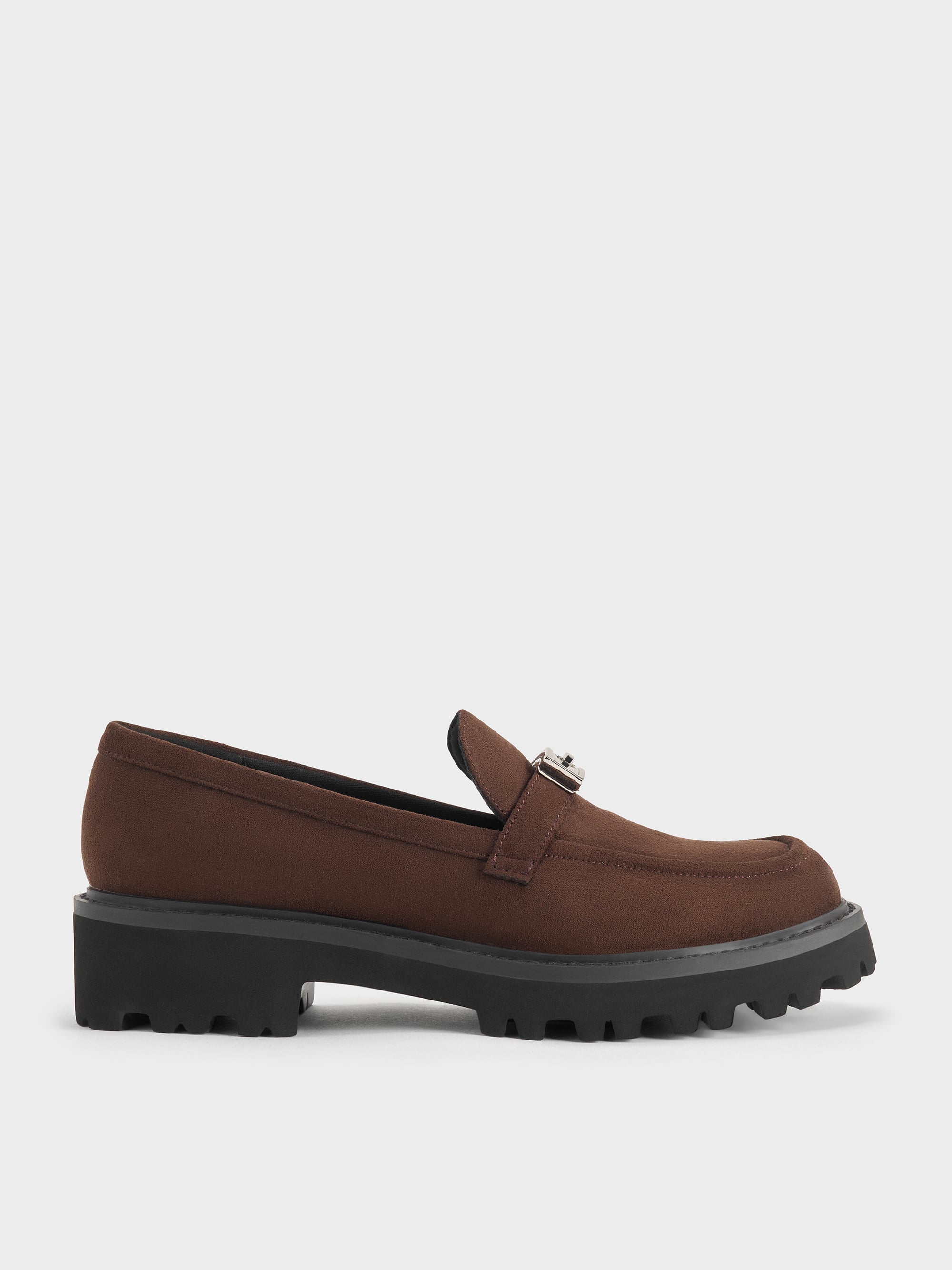 Dark Brown Textured Lando Faux Suede Platform Loafers - Dark Brown