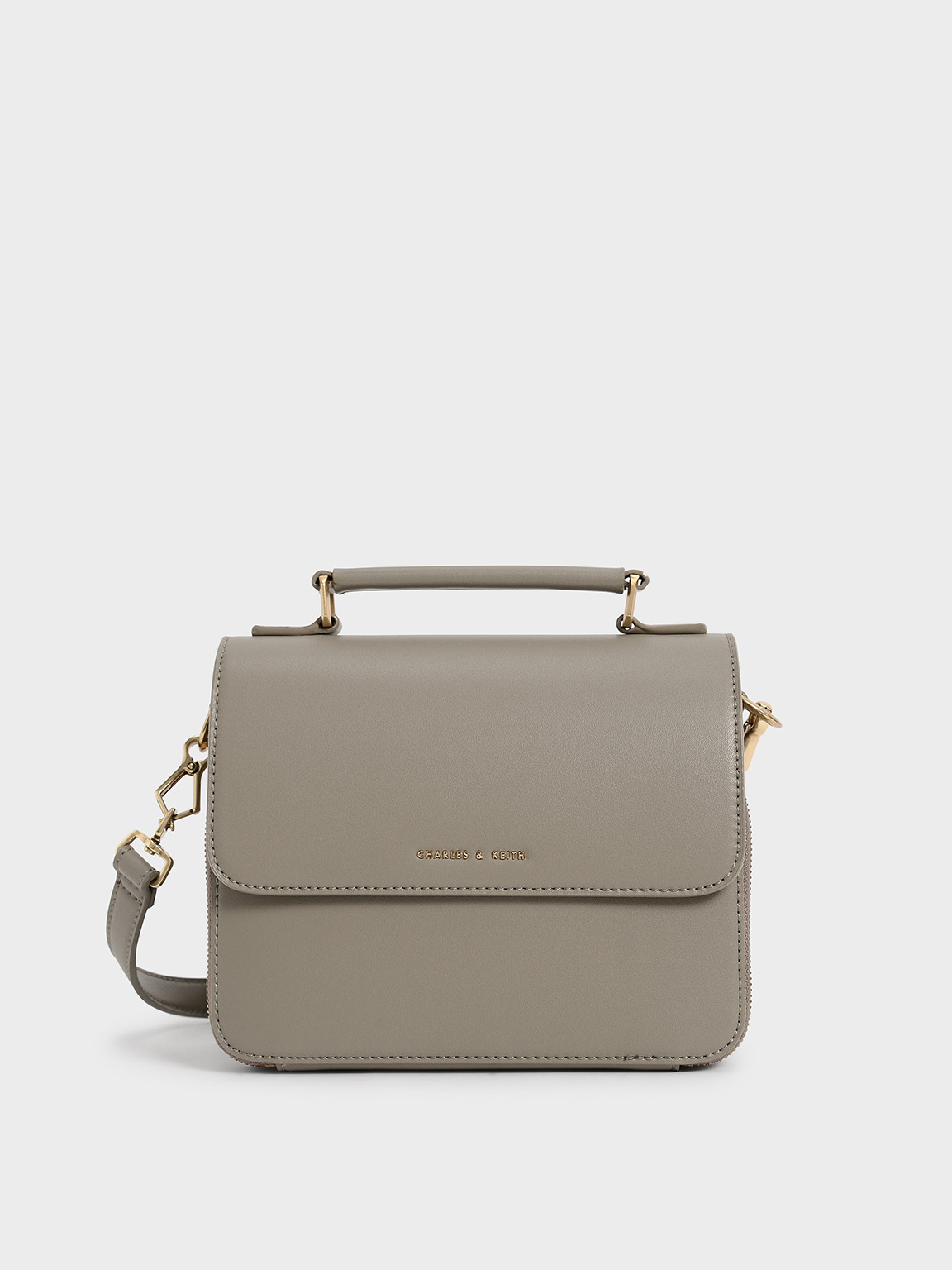 Taupe Front Flap Top Handle Crossbody Bag - CHARLES & KEITH IT