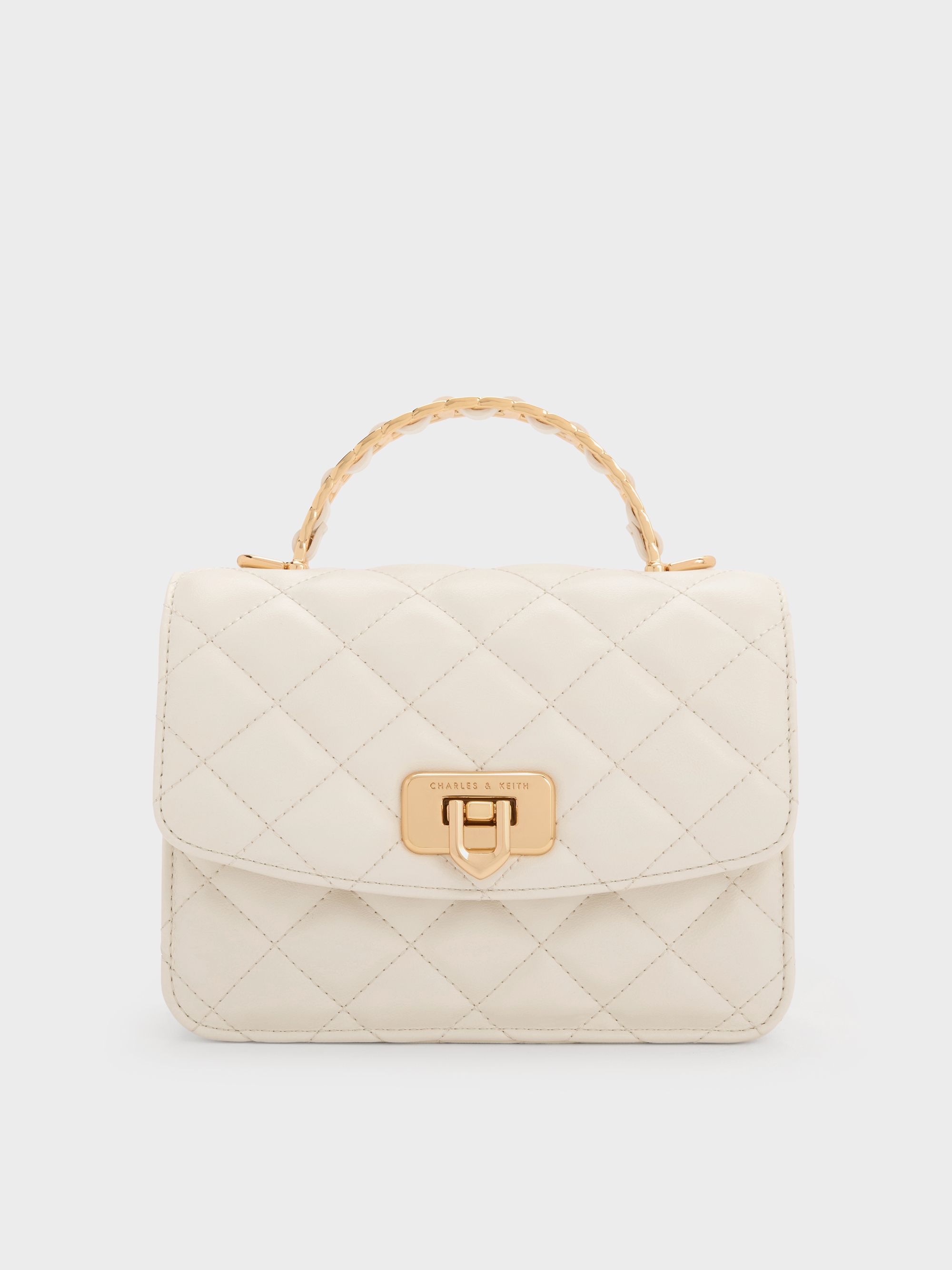 Cream Cressida Quilted Top Handle Bag - Cream - CHARLES & KEITH BE