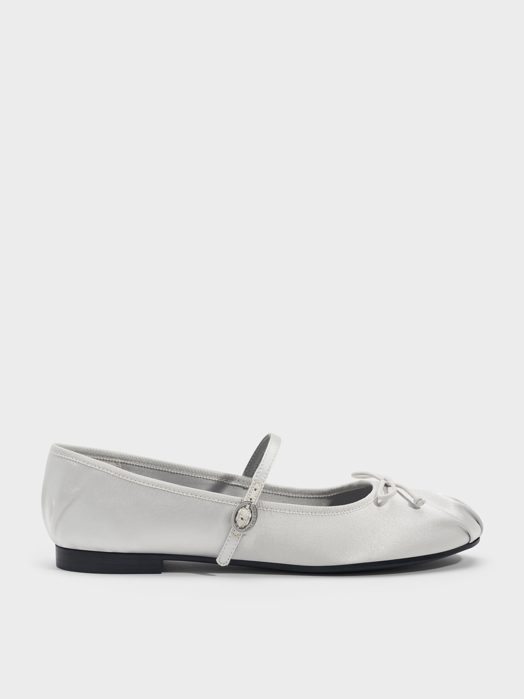 Silver Emiko Satin Bow Mary Jane Flats - Silver - CHARLES & KEITH IT