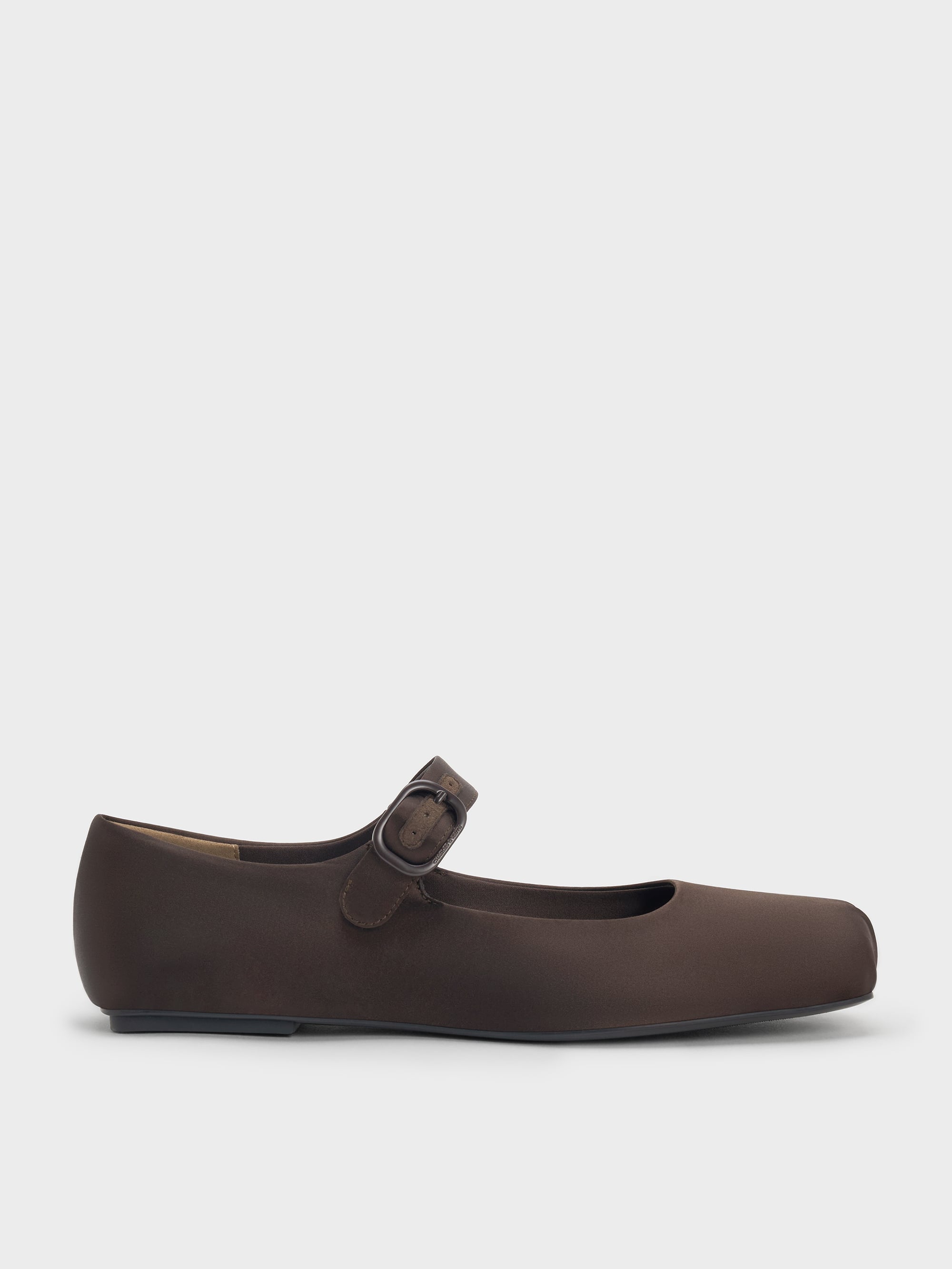 Dark Brown Textured Square-Toe Mary Jane Flats - Dark Brown