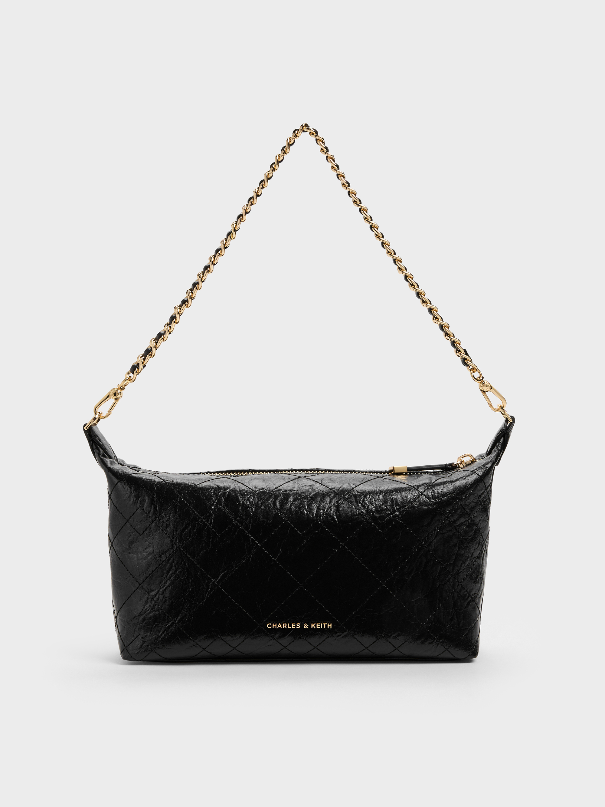 Charles & Keith⋈DUO L Black Duo Quilted Shoulder Bag - Black - CHARLES & KEITH BE