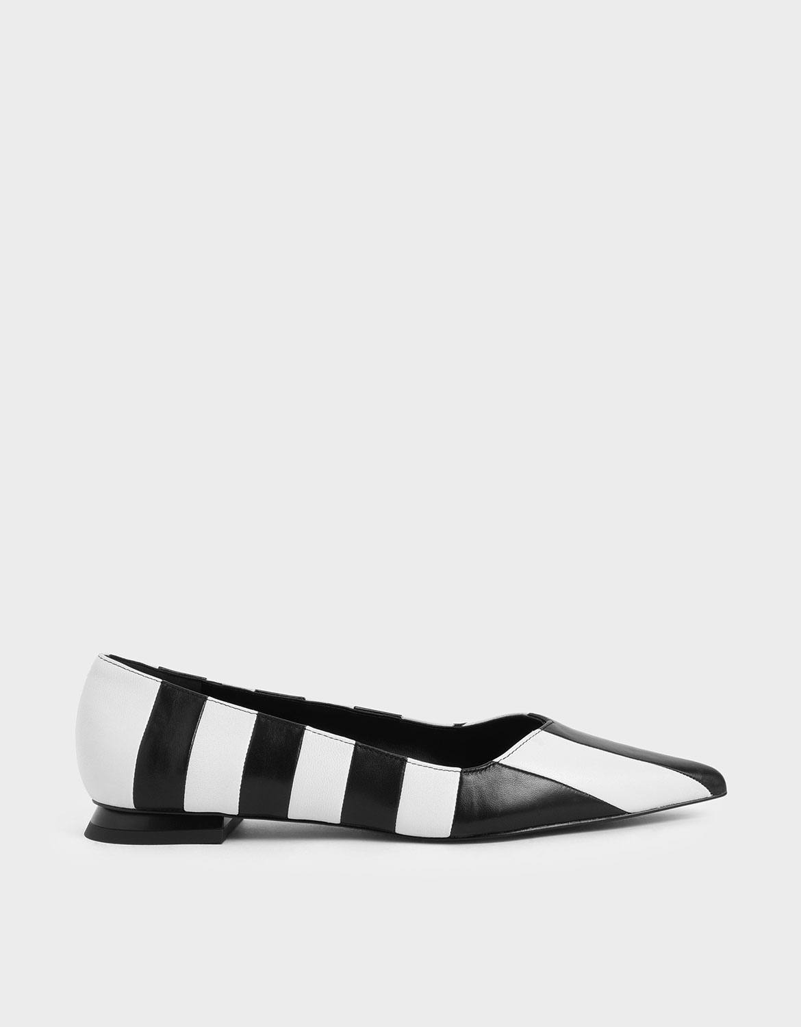 Two-Tone Leather Striped Ballerina Flats