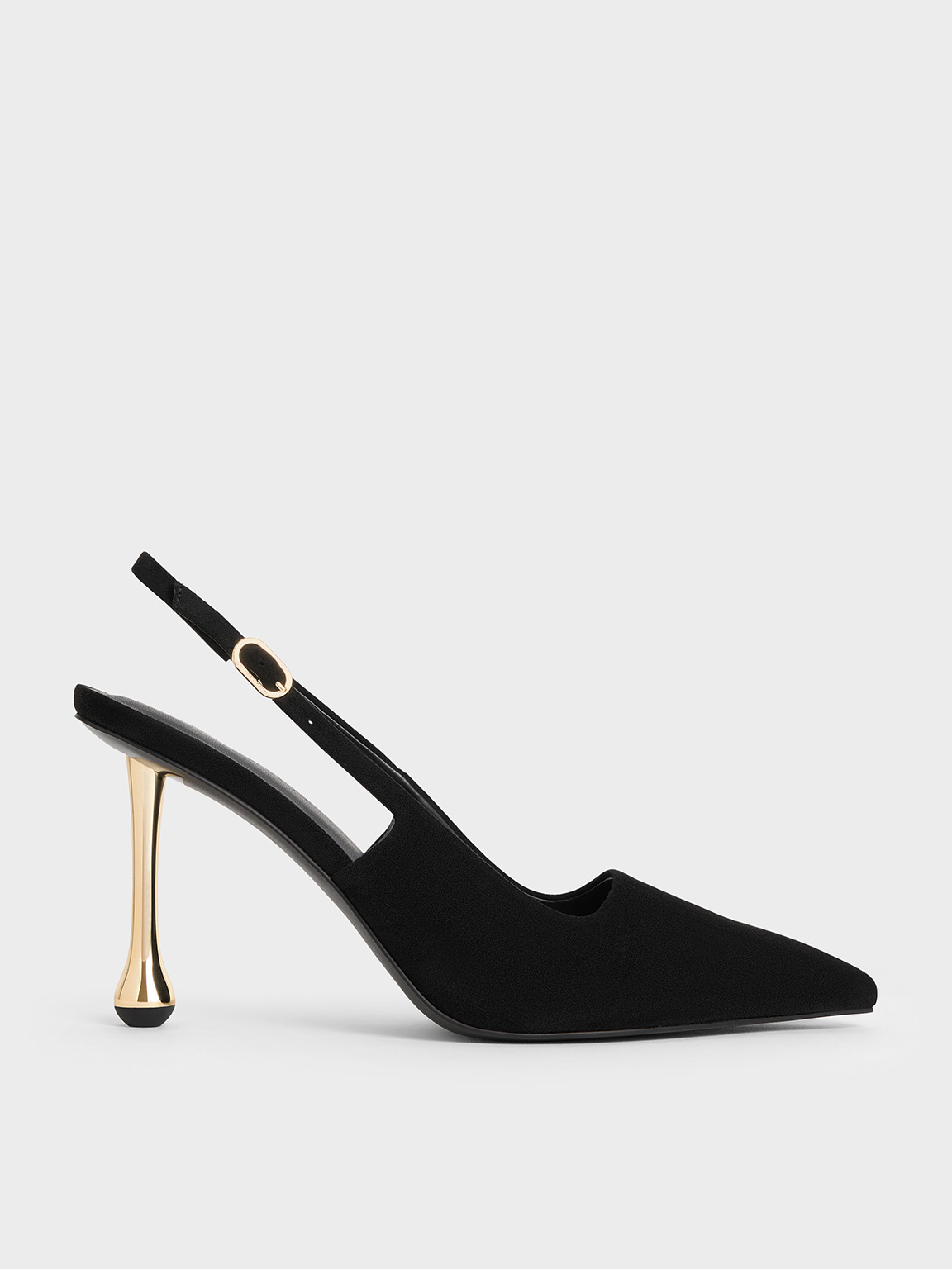 Black Textured Faux Suede Sculptural-Heel Pointed-Toe Pumps