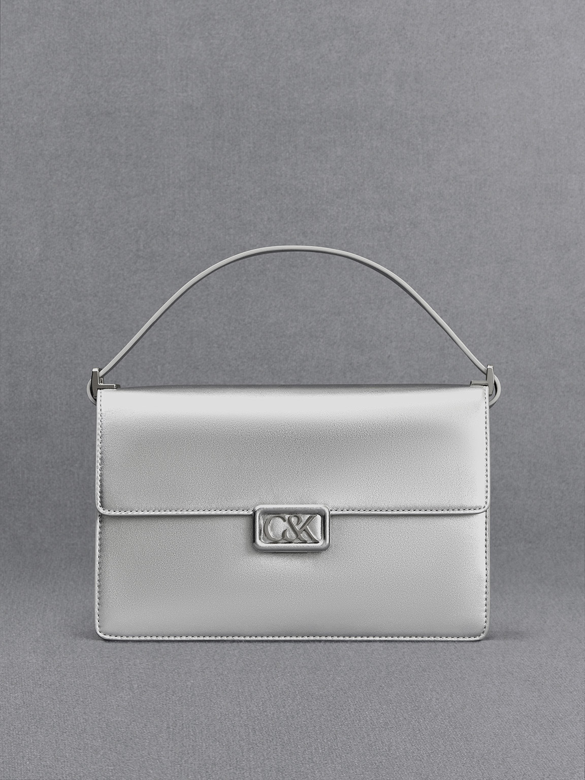 Silver Metallic Leather Shoulder Bag - Silver - Sale - CHARLES