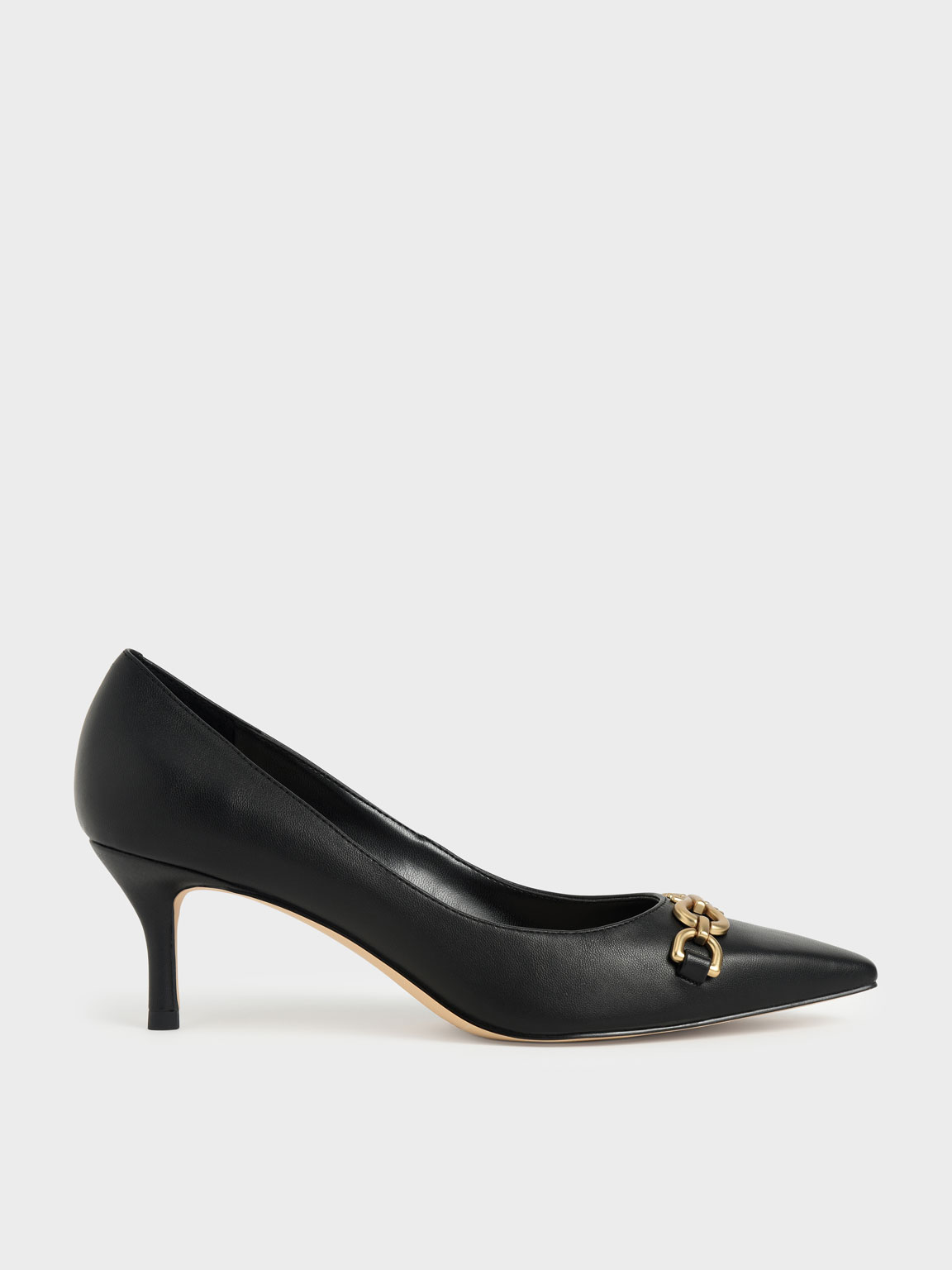 Black Chain Link Pointed Toe Pumps - CHARLES & KEITH DE