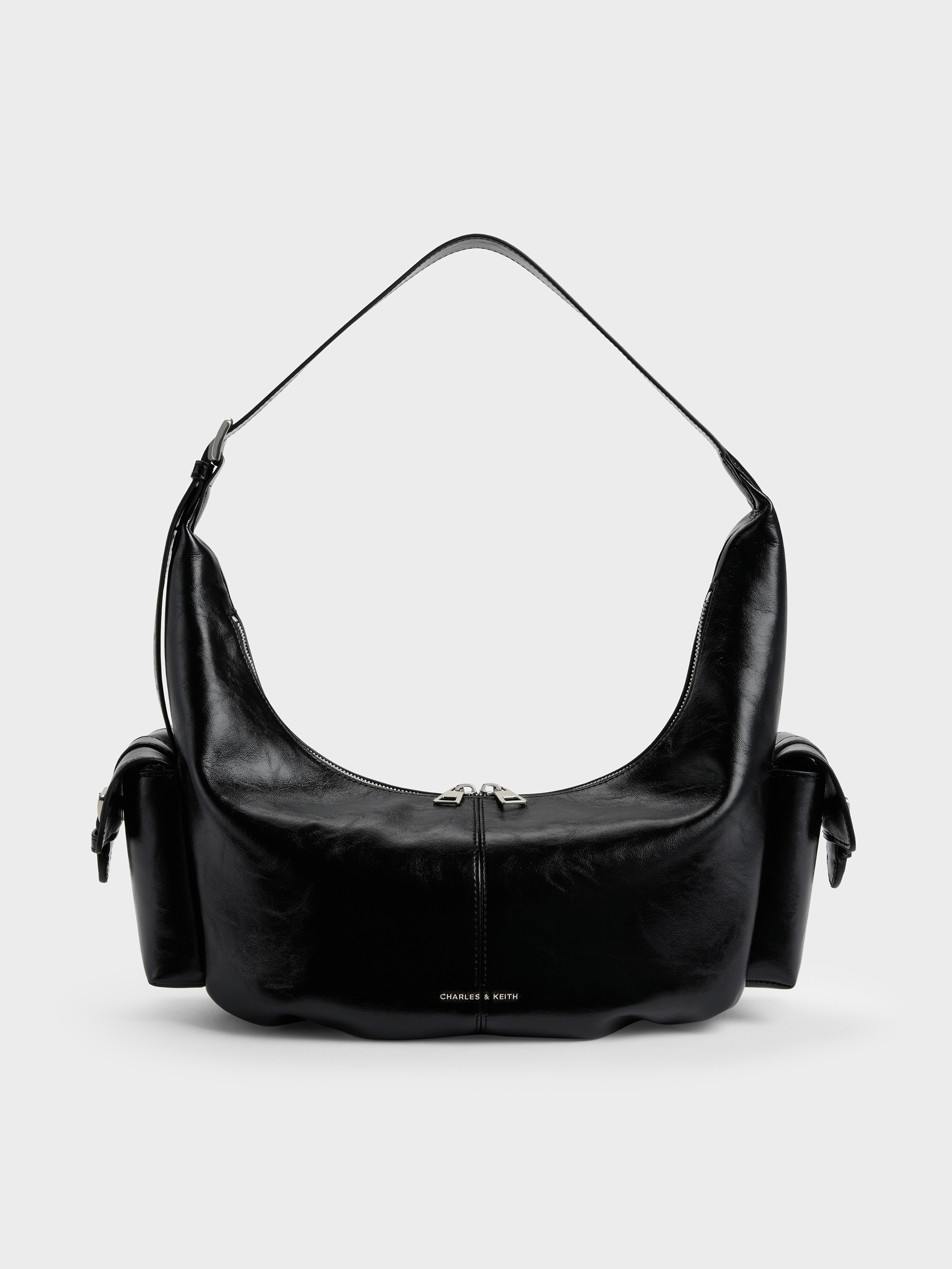 Noir Large Bessie Side-Pocket Hobo Bag - Noir - Bags - CHARLES