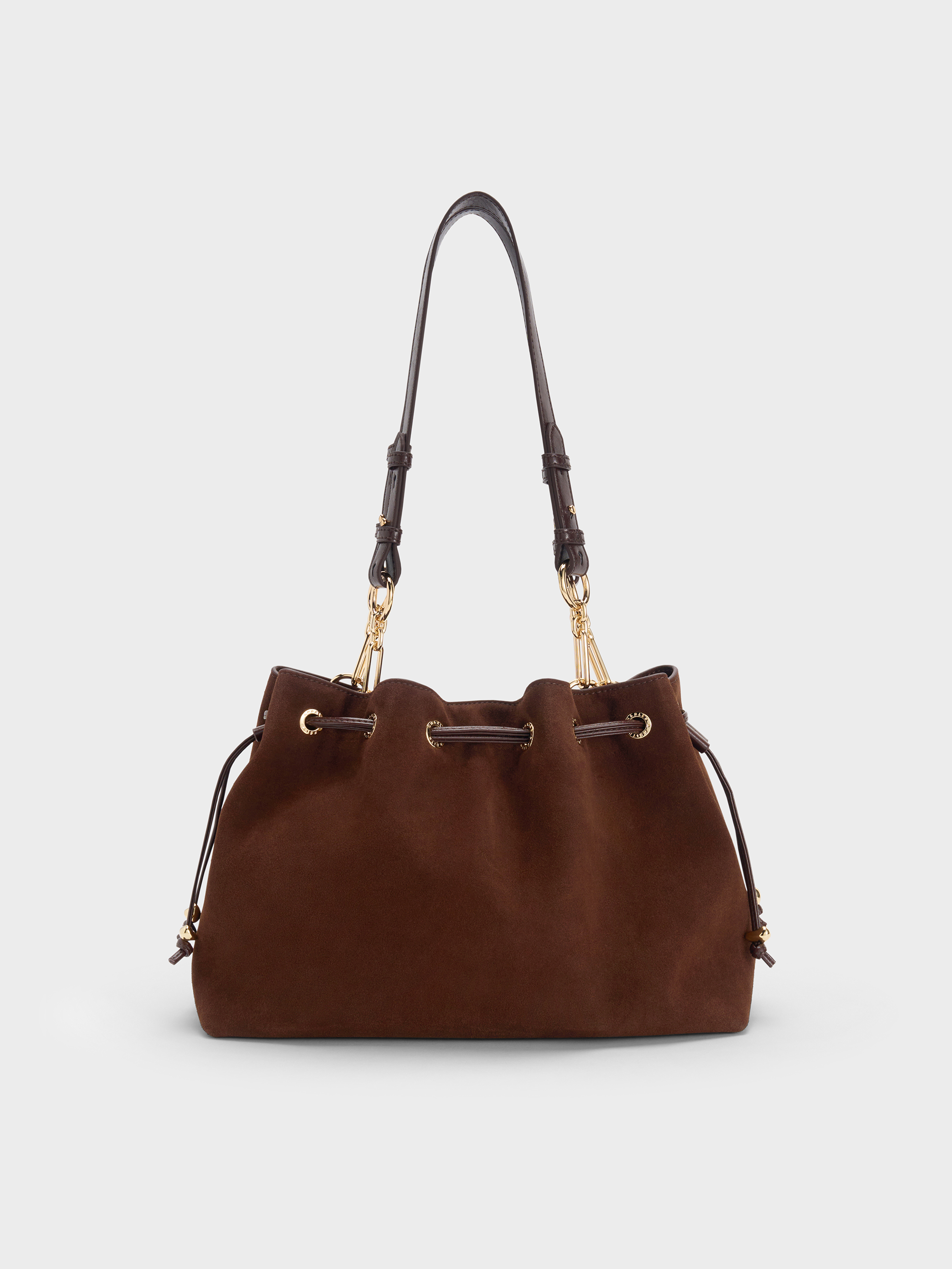 Dark Brown Moxie Drawstring Bucket Bag - Dark Brown - CHARLES