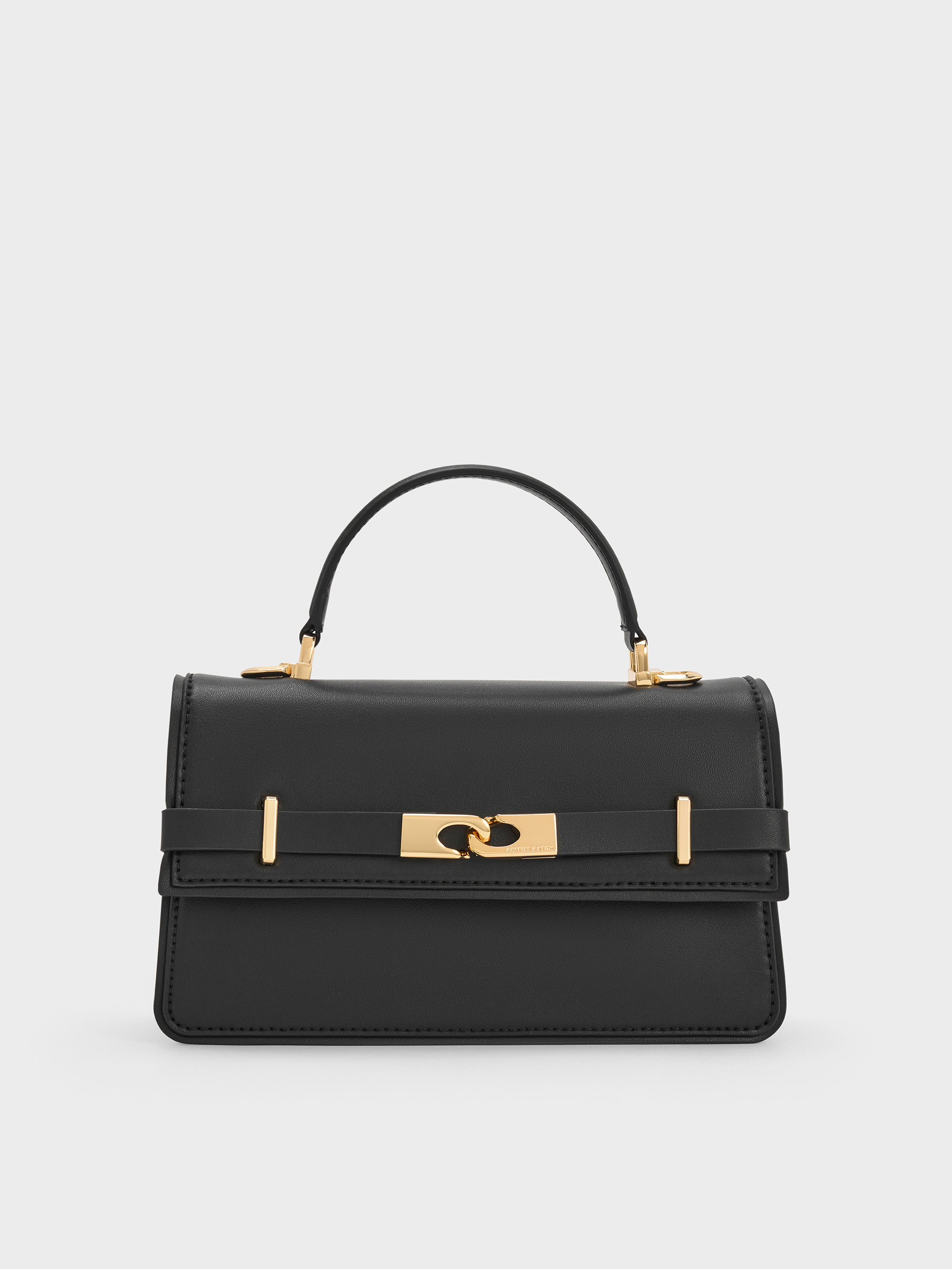 Black Arlet Belted Top Handle Bag - Black - Bags - CHARLES & KEITH AT
