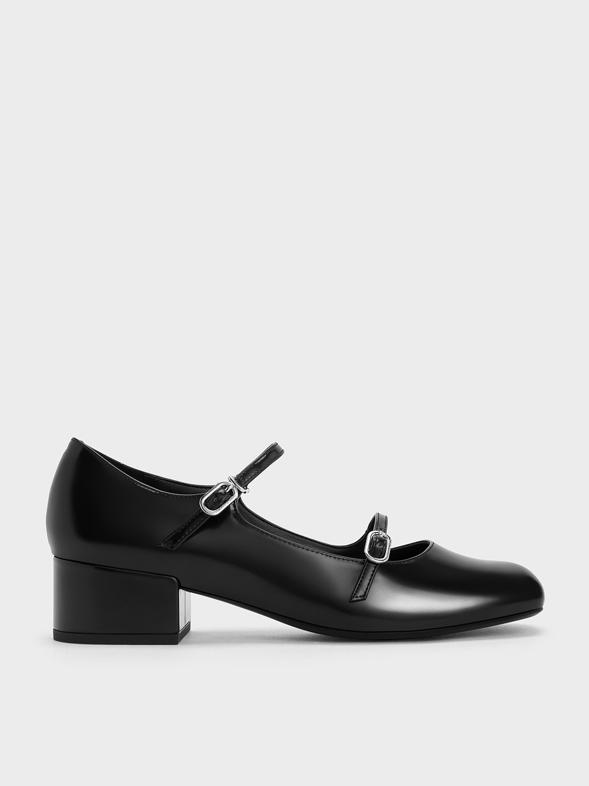Mary Jane à double lanière et talon carré noir box CHARLES & KEITH FR