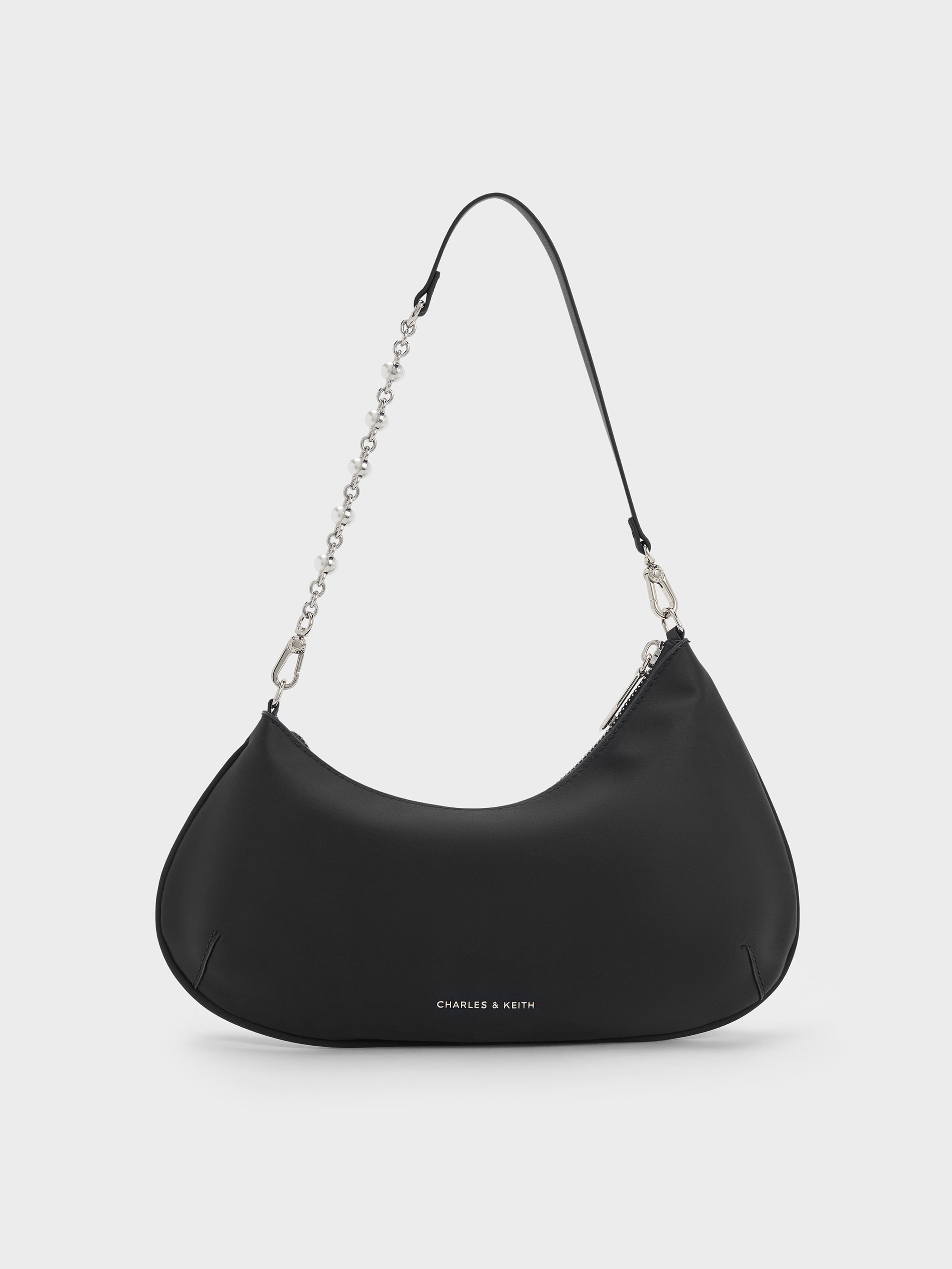 Noir Dion Satin Chain-Handle Shoulder Bag - Noir - CHARLES & KEITH CZ