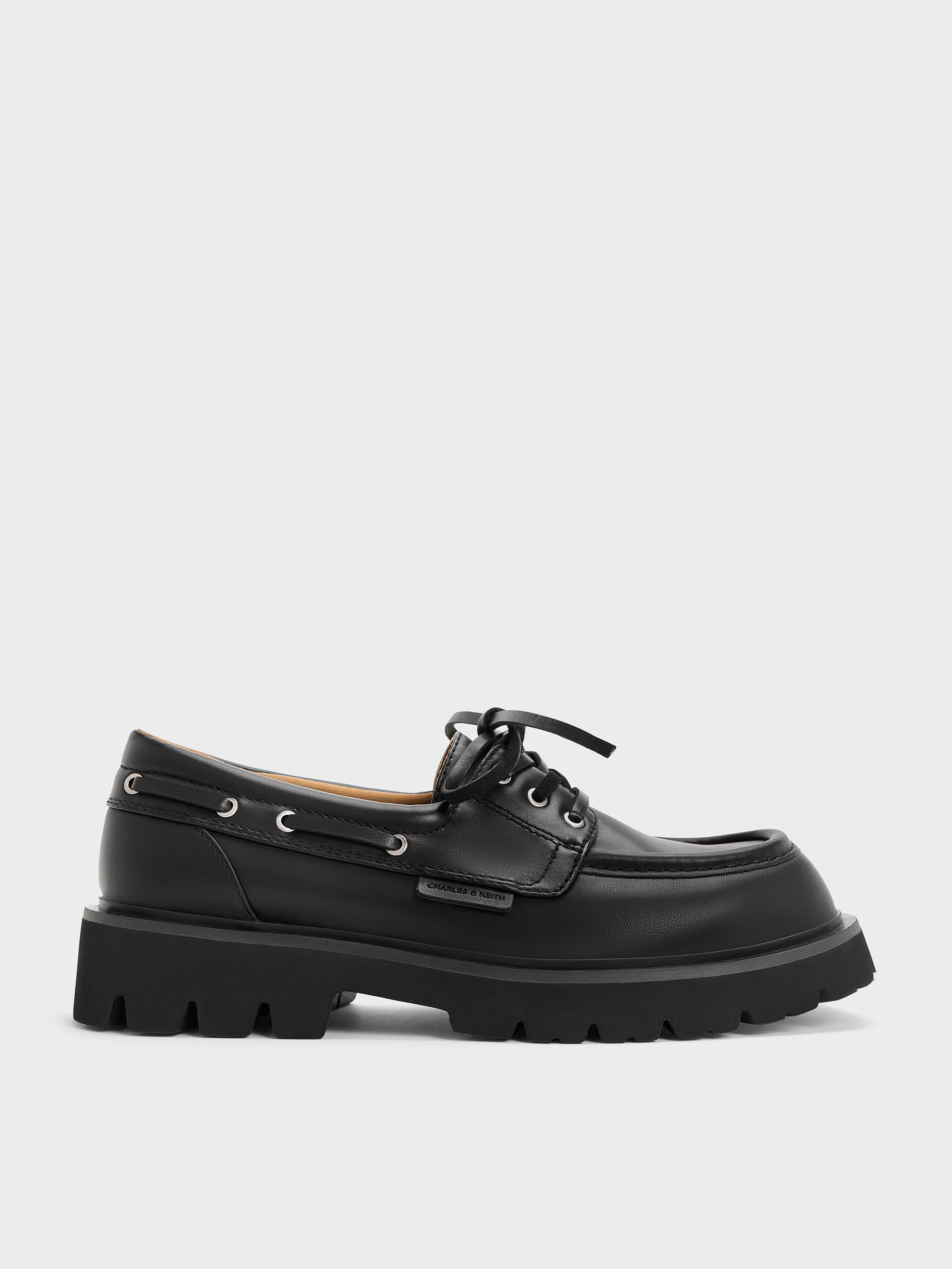Black Ridged-Sole Boat Shoes - Black - CHARLES & KEITH HU