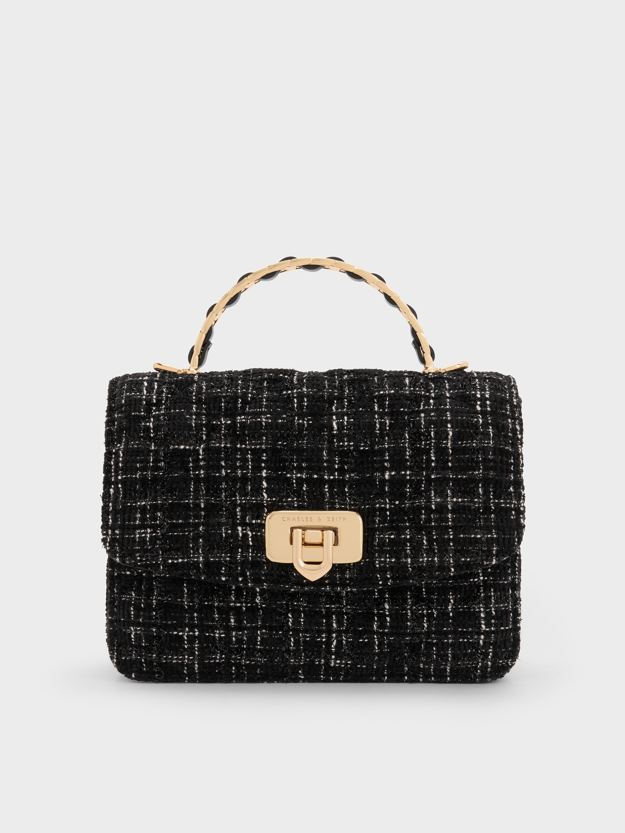 バッグ CHARLES & KEITH Bk.Twd Cressida Tweed Quilted Top Handle Bag - Black Tweed - Bags