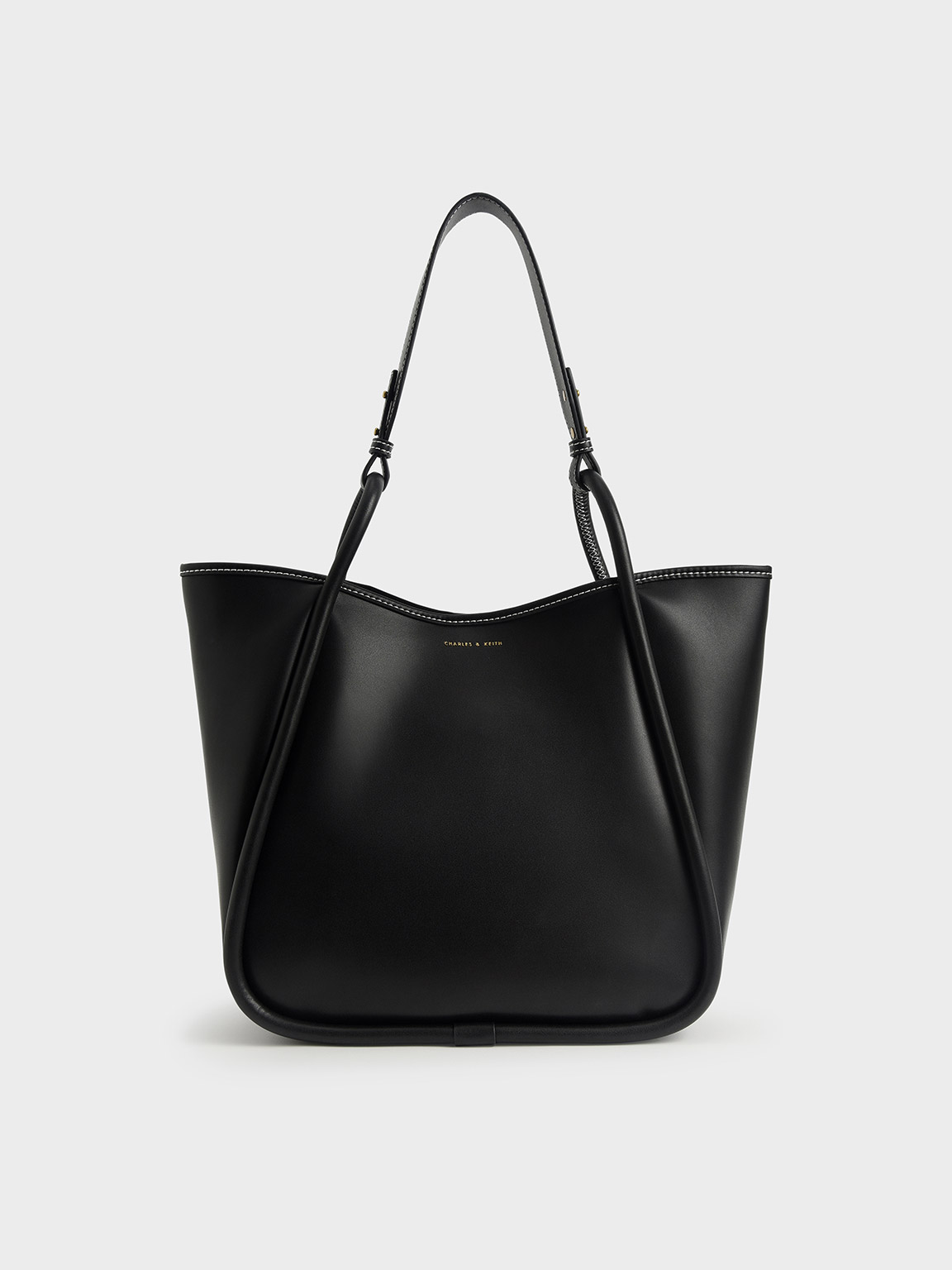 Black Large Stitch-Trim Slouchy Tote Bag | CHARLES & KEITH