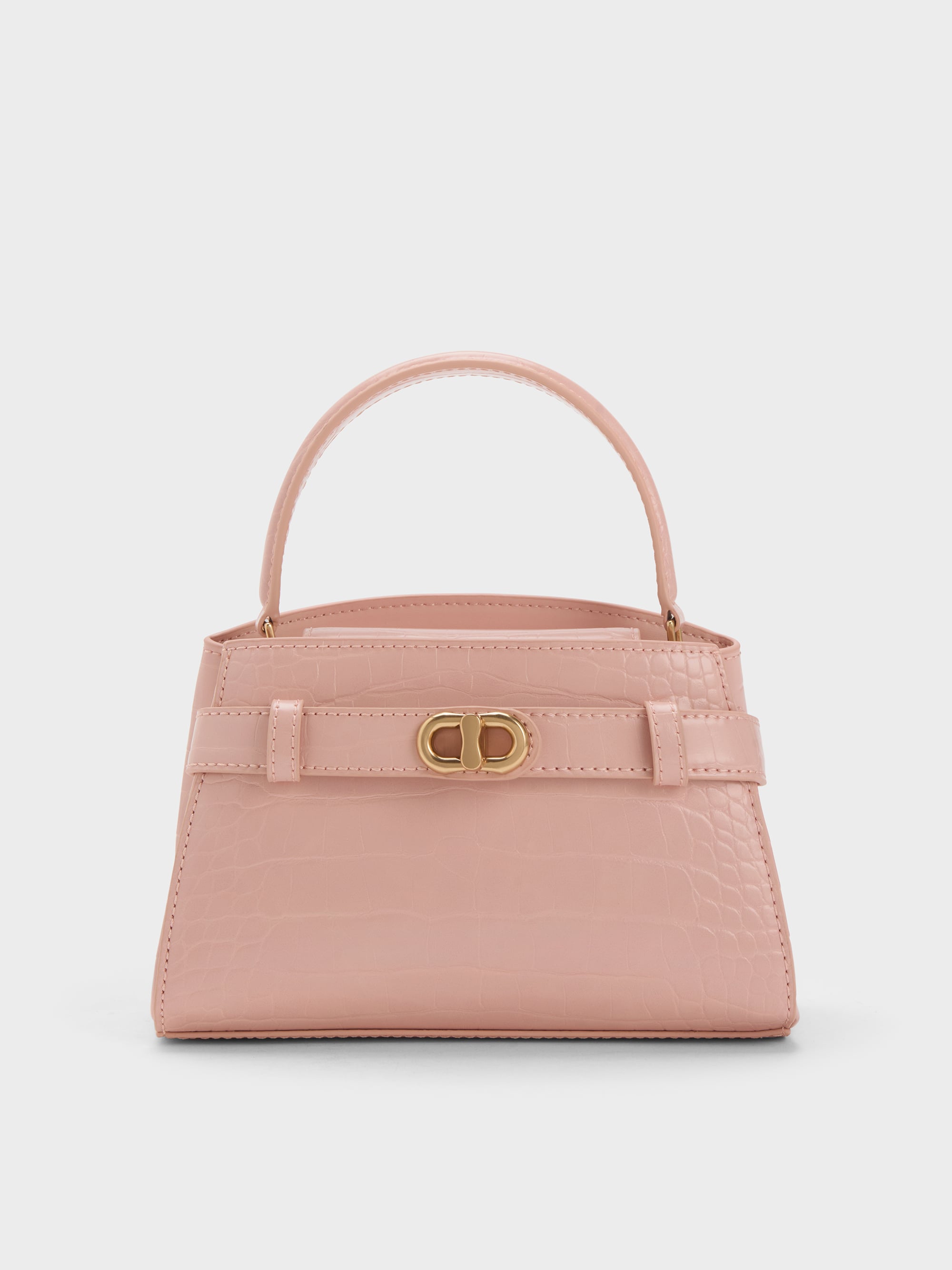 Light Pink Aubrielle Croc-Effect Belted Top Handle Bag - Light