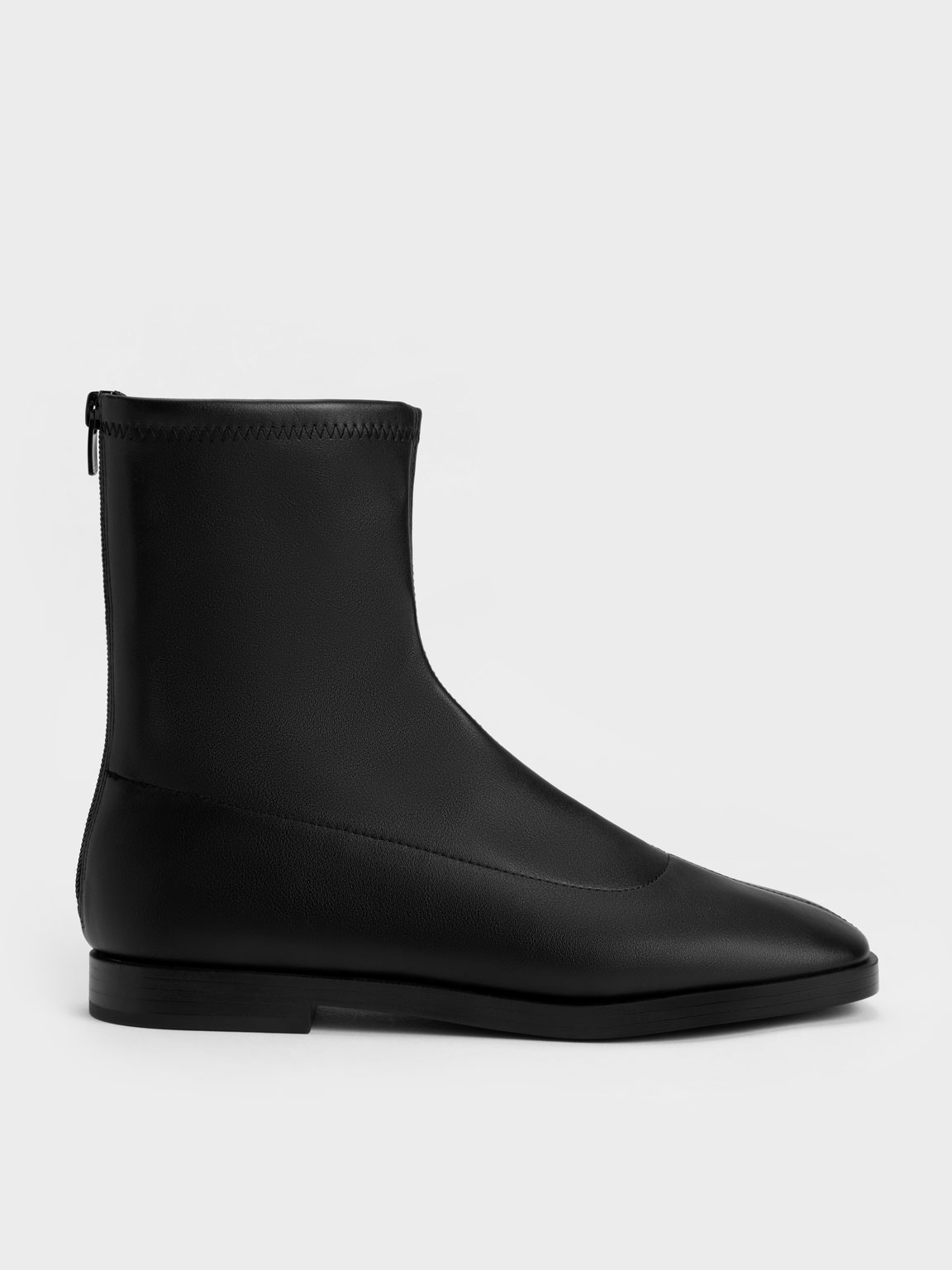 Black Zip-Up Ankle Boots | CHARLES &amp; KEITH