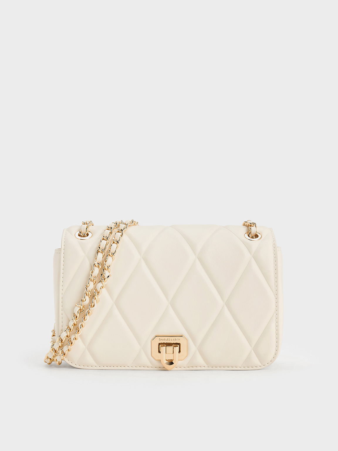 Cream Arwen Diamond-Quilt Braided-Strap Shoulder Bag - Cream