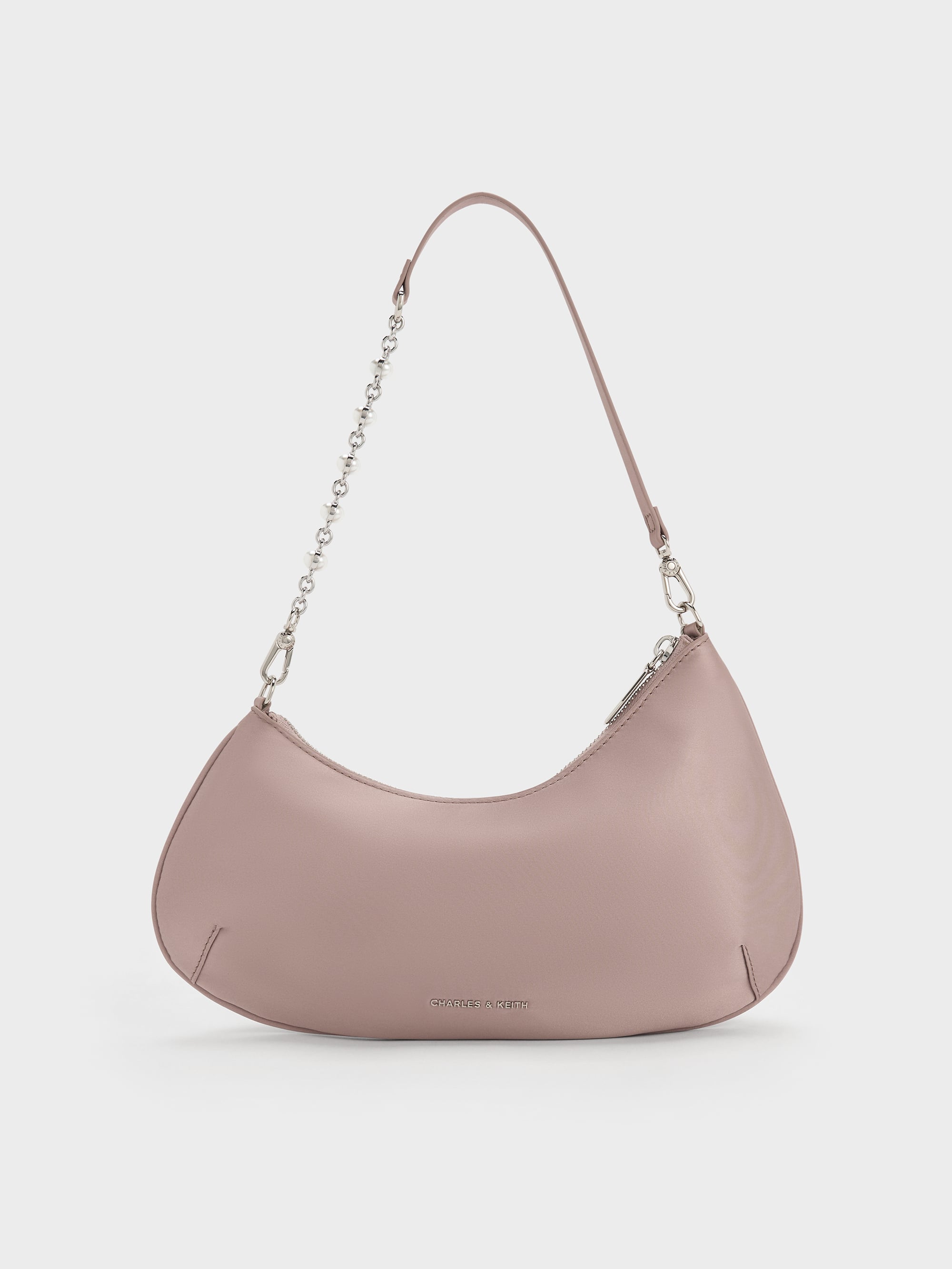Blushed Mauve Dion Satin Chain-Handle Asymmetric Shoulder Bag