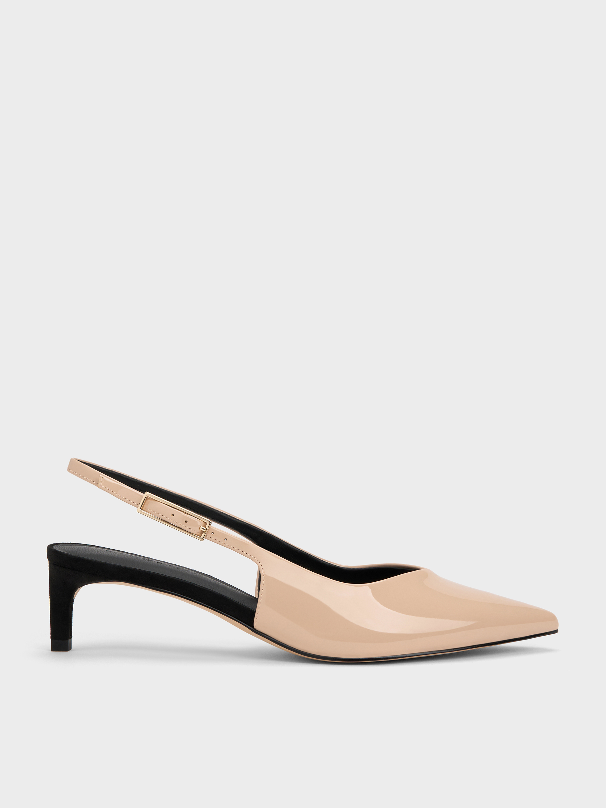 Nude Luciana Patent Slingback Kitten Heels - Nude - CHARLES & KEITH AT