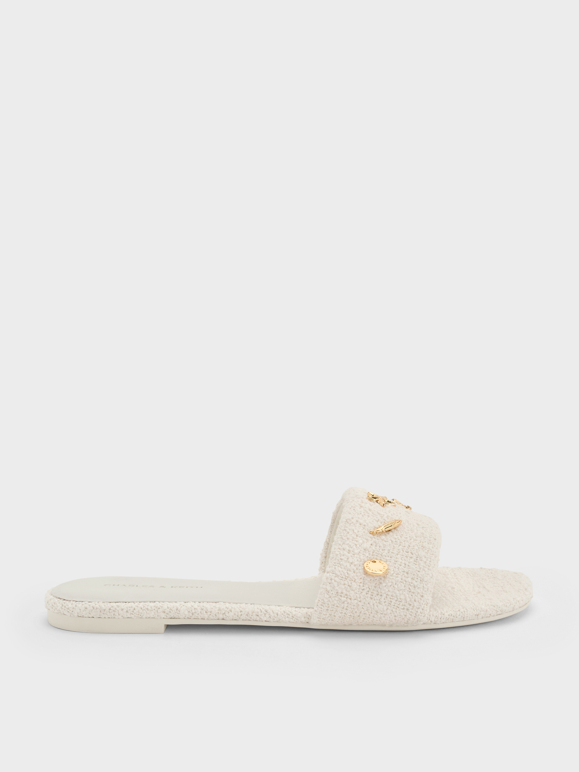 Chalk Tweed Beach Slide Sandals - Chalk - CHARLES & KEITH BE
