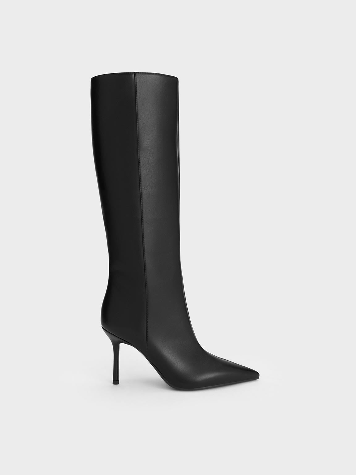 Dameslaarzen met spitse hak, elegante leren laarzen, vouw-over shark