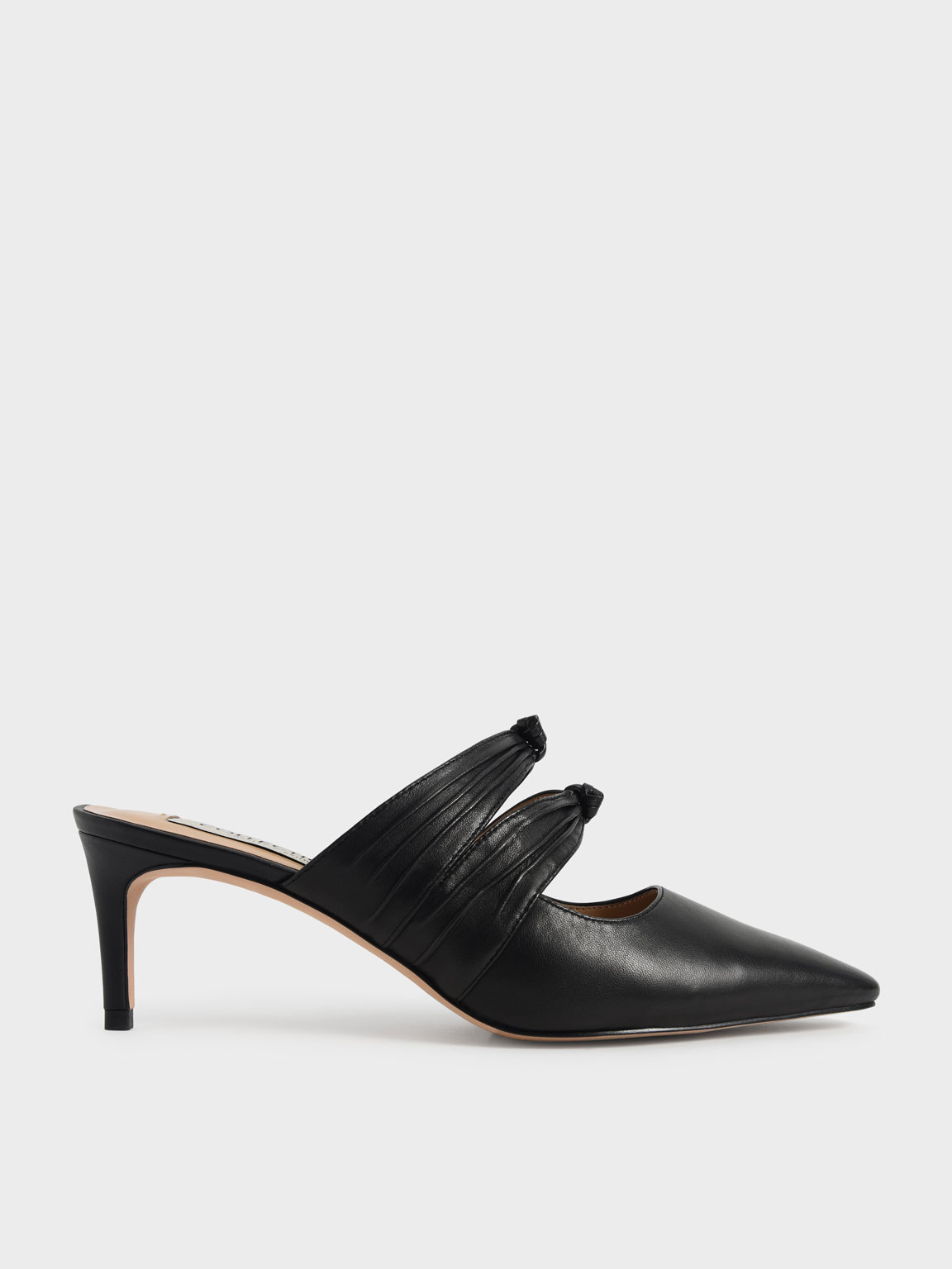Leather Knot Detail Heeled Mules